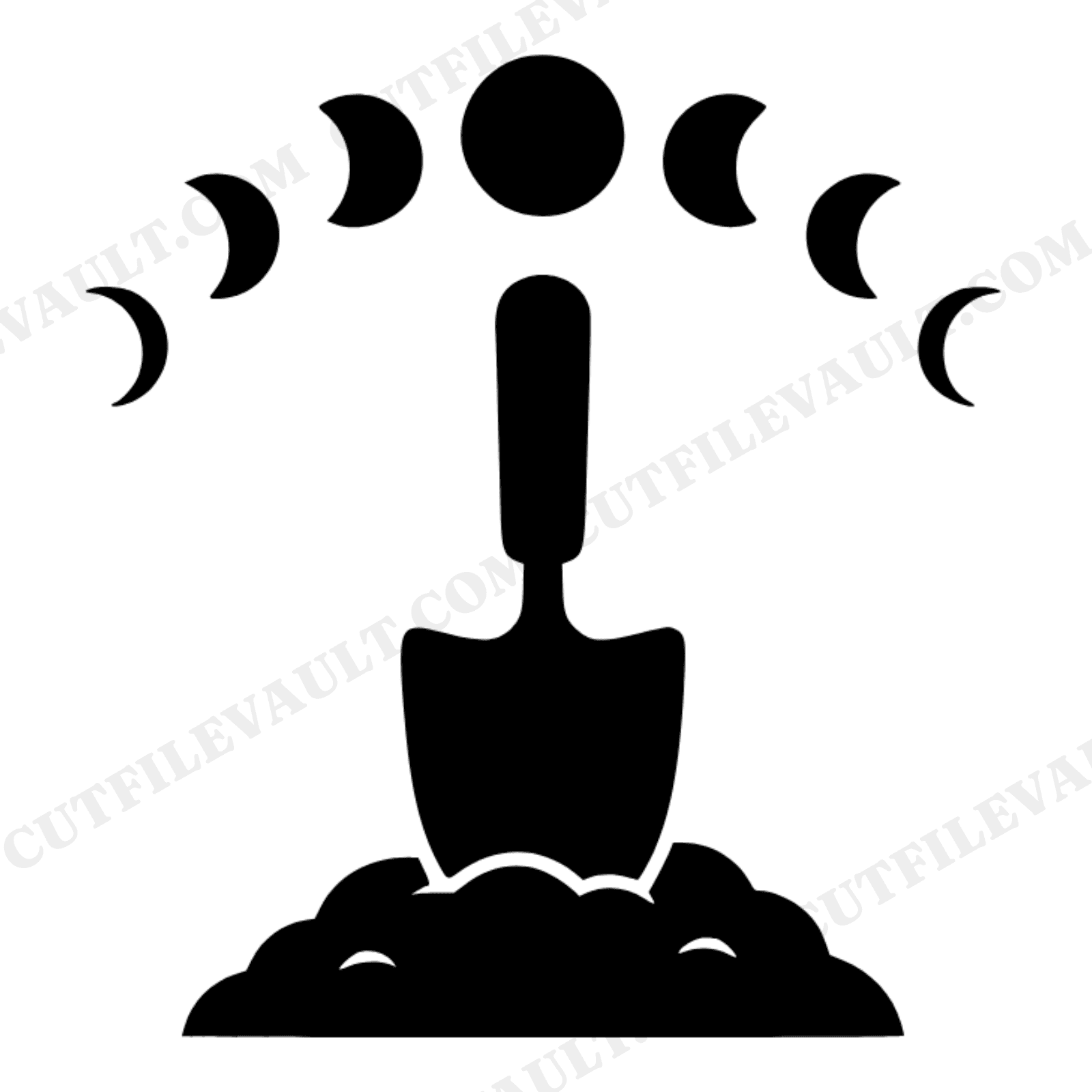 Garden Trowel Moon Phases SVG PNG, Celestial Gardening Witch Cut File, Mystical Cottagecore Design, view 1