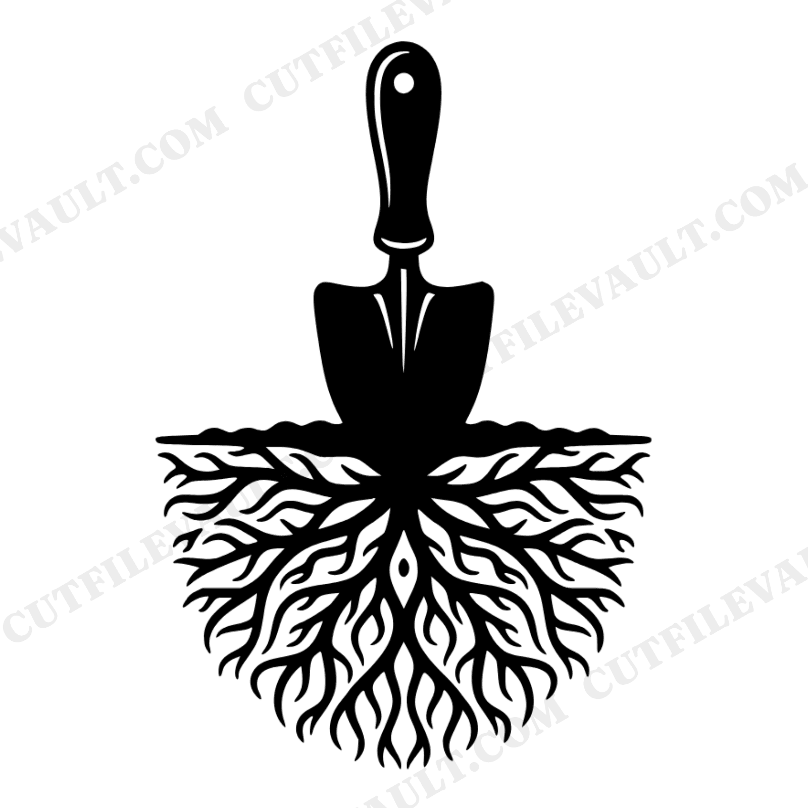 Garden Trowel Root Mandala SVG PNG, Mothers Day Gardening Cut File, Mid Century Botanical Design, view 1
