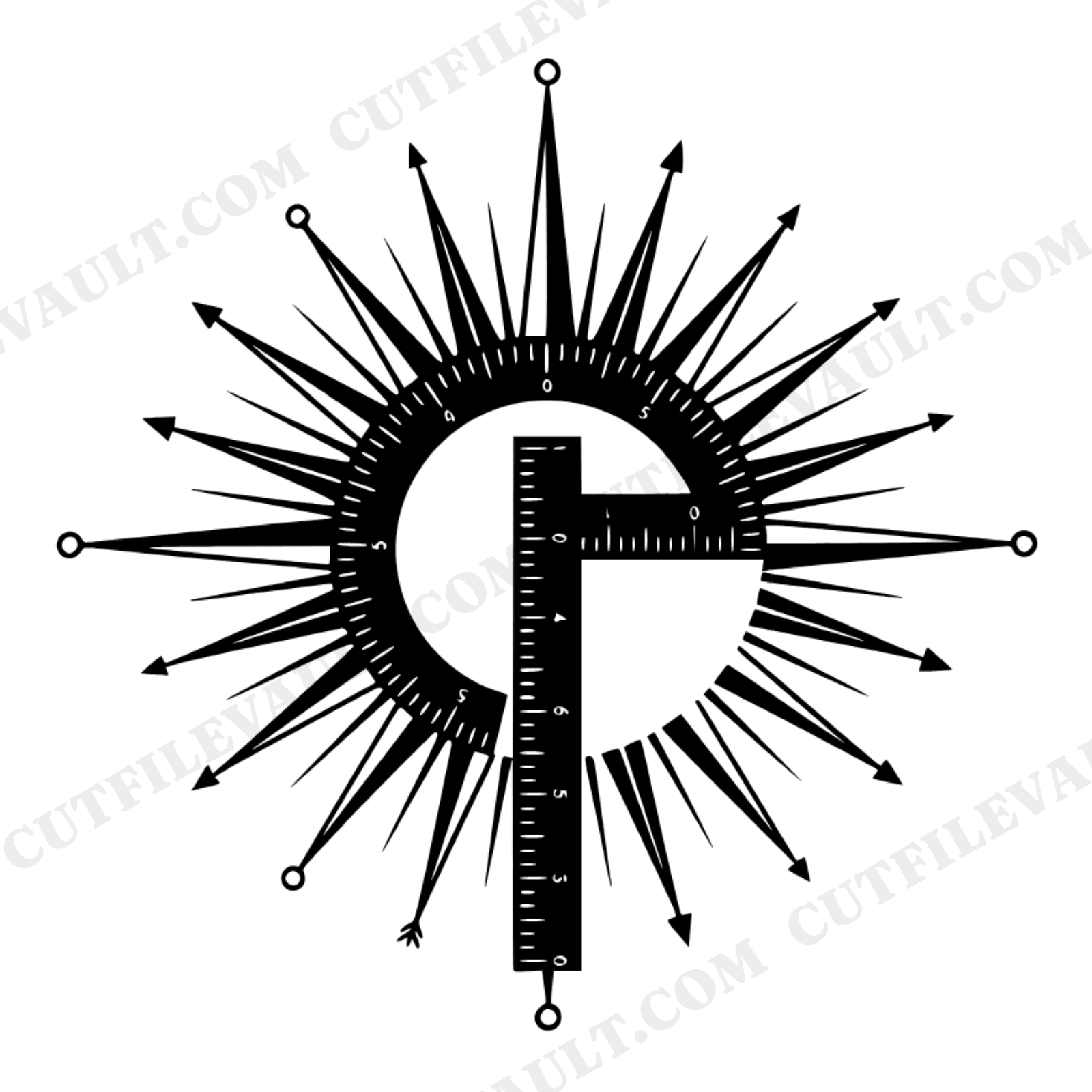 Geometric Protractor Compass SVG PNG, Art Deco Sunburst Back to School Cut File for Cricut, view 1