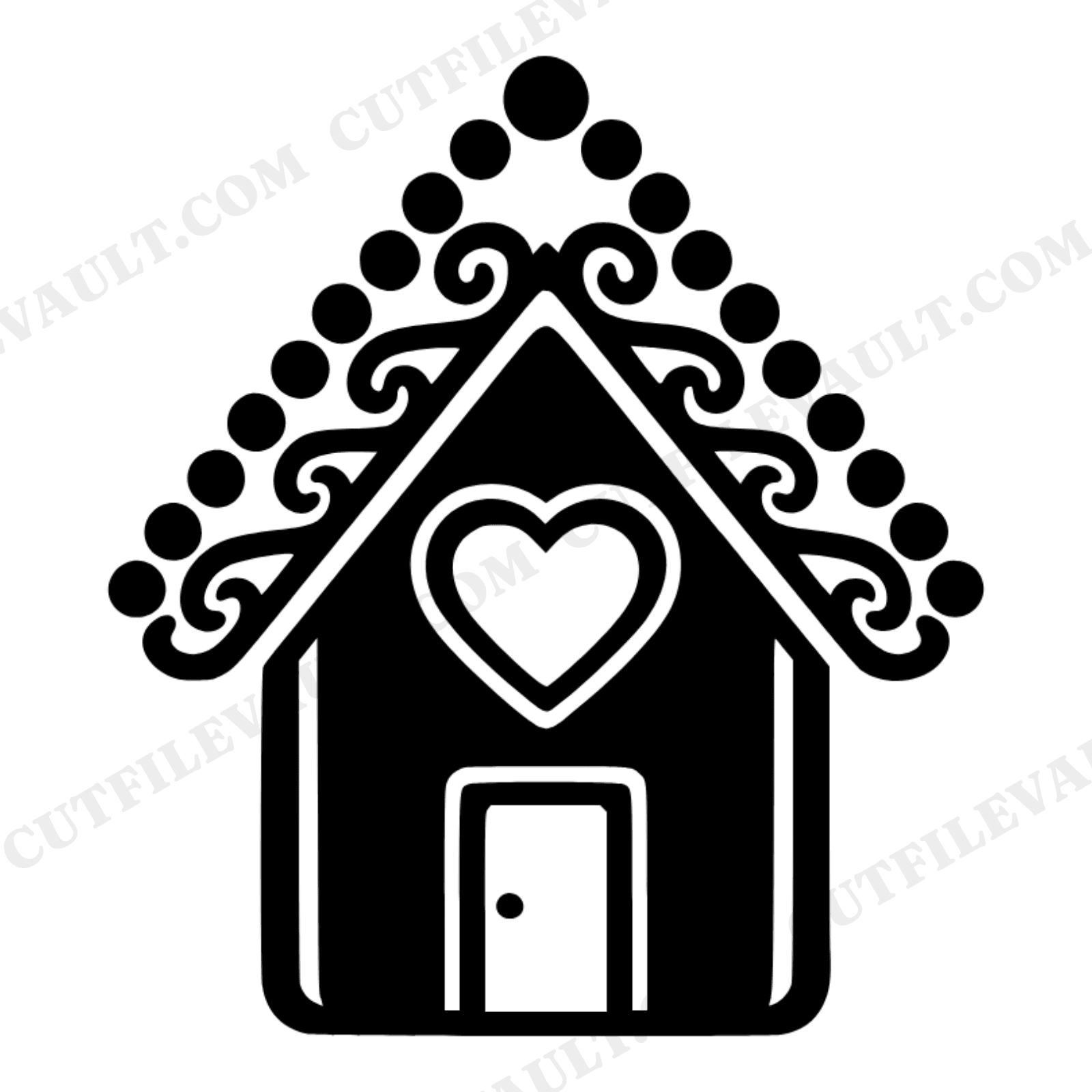 Gingerbread House SVG, Scandinavian Folk Art Christmas Silhouette PNG, Farmhouse Holiday Cut File, view 1