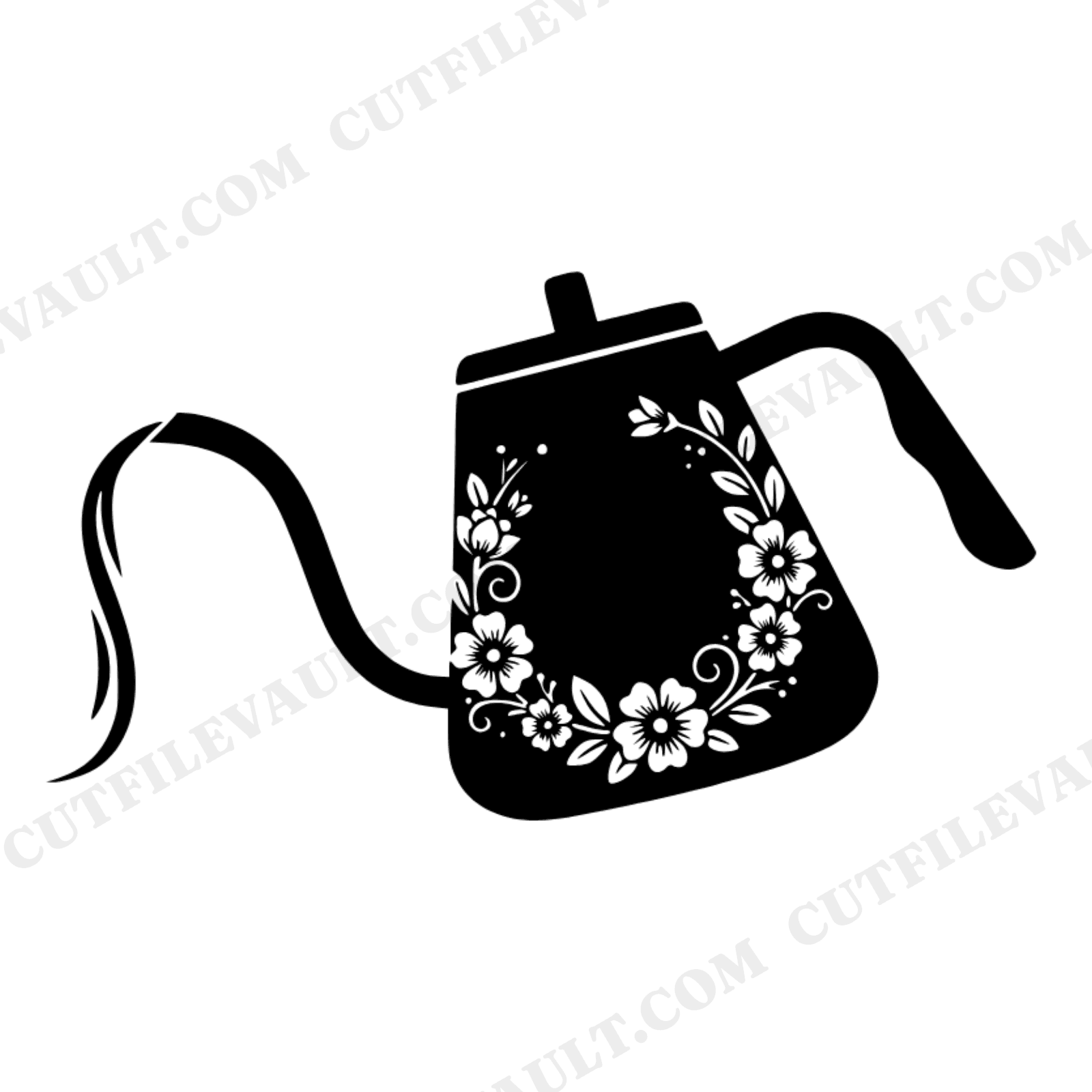Gooseneck Kettle SVG PNG, Coffee Pour Over Floral Wreath, Cottagecore Coffee Lover Gift Cut File, view 1