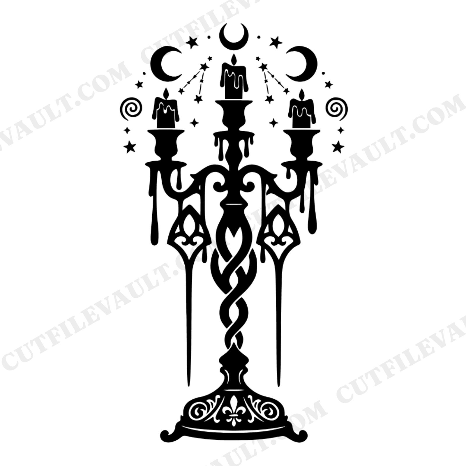 Gothic Candelabra SVG PNG, Dripping Wax Arch Frame, Halloween Monogram SVG, Mystical Candle Cut File, view 1