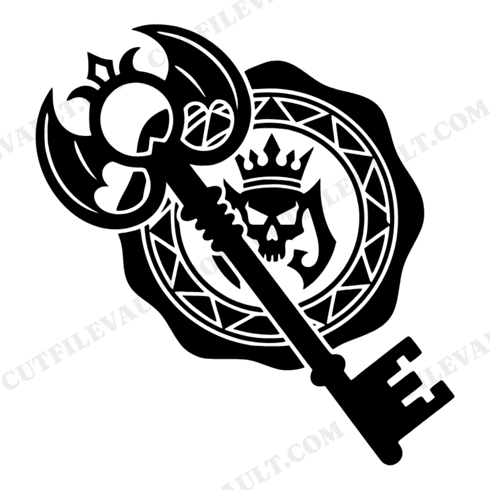 Gothic Skeleton Key SVG PNG, Wax Seal Emblem Cut File, Halloween Mystery Invitation Clipart, view 1