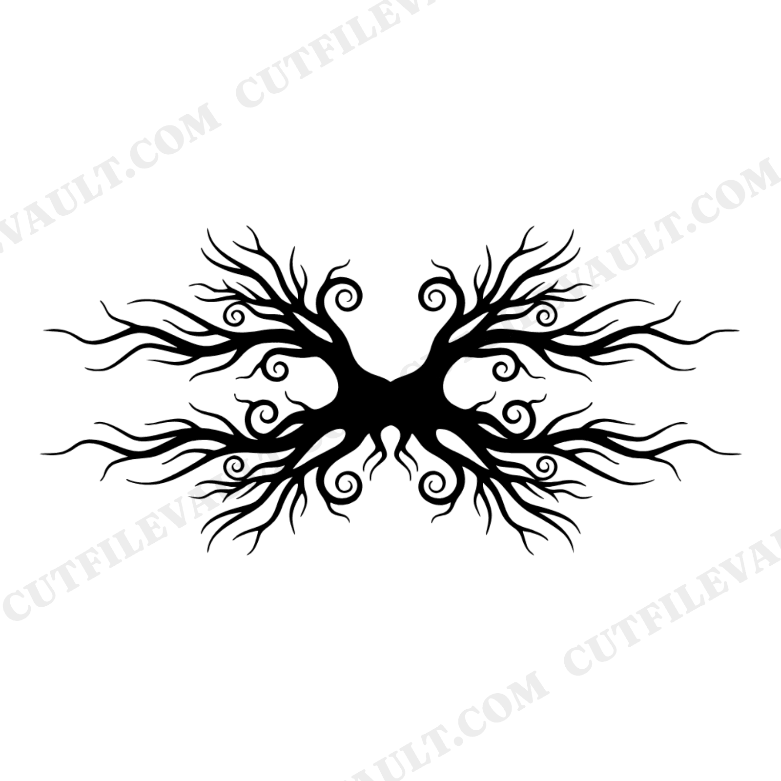 Gothic Tree Roots SVG PNG, Skeletal Symmetrical Halloween Design, Spooky Nature Cut File, view 1