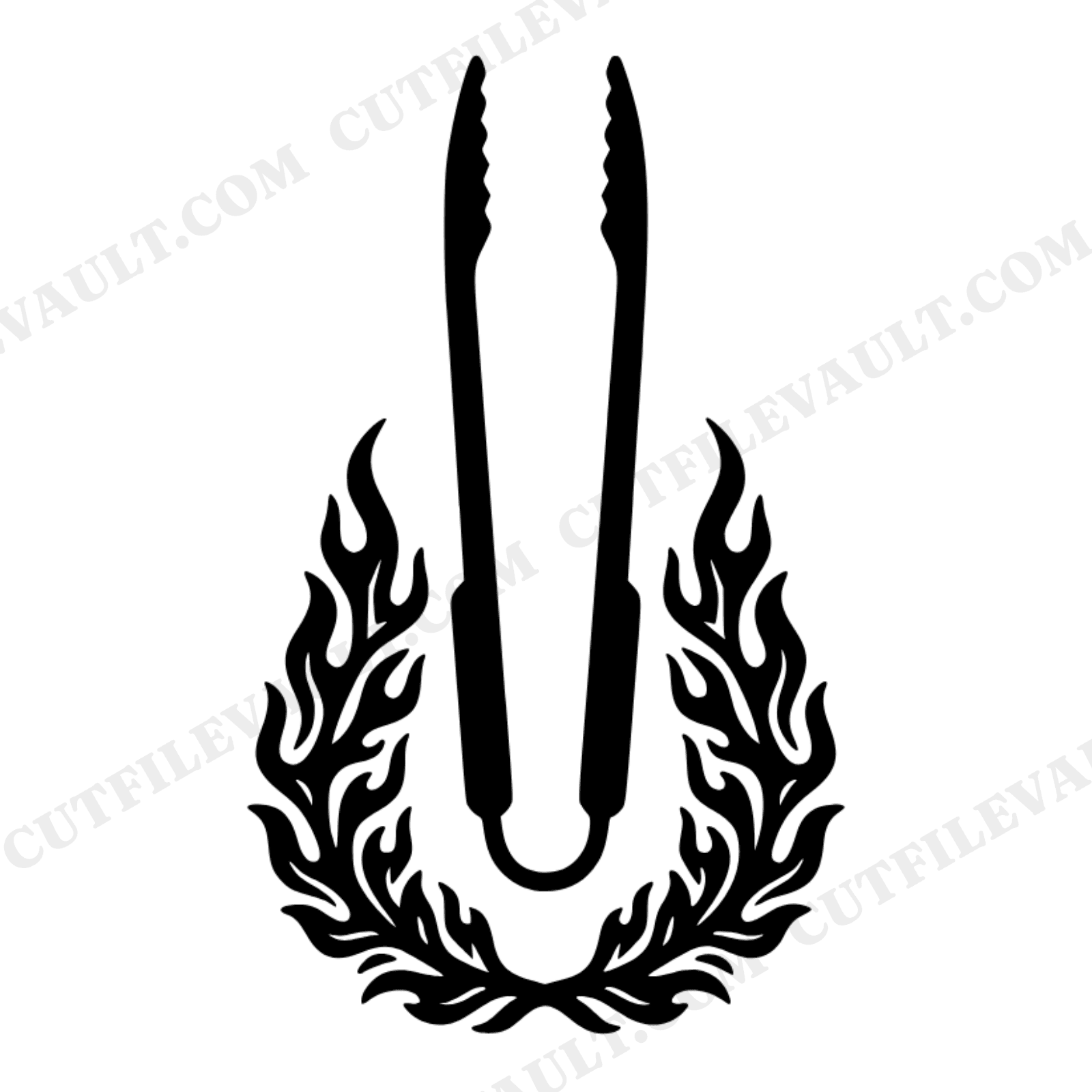 Grill Master Trophy Tongs SVG PNG, BBQ Father's Day Cut File, Vintage Flame Wreath Design, view 1