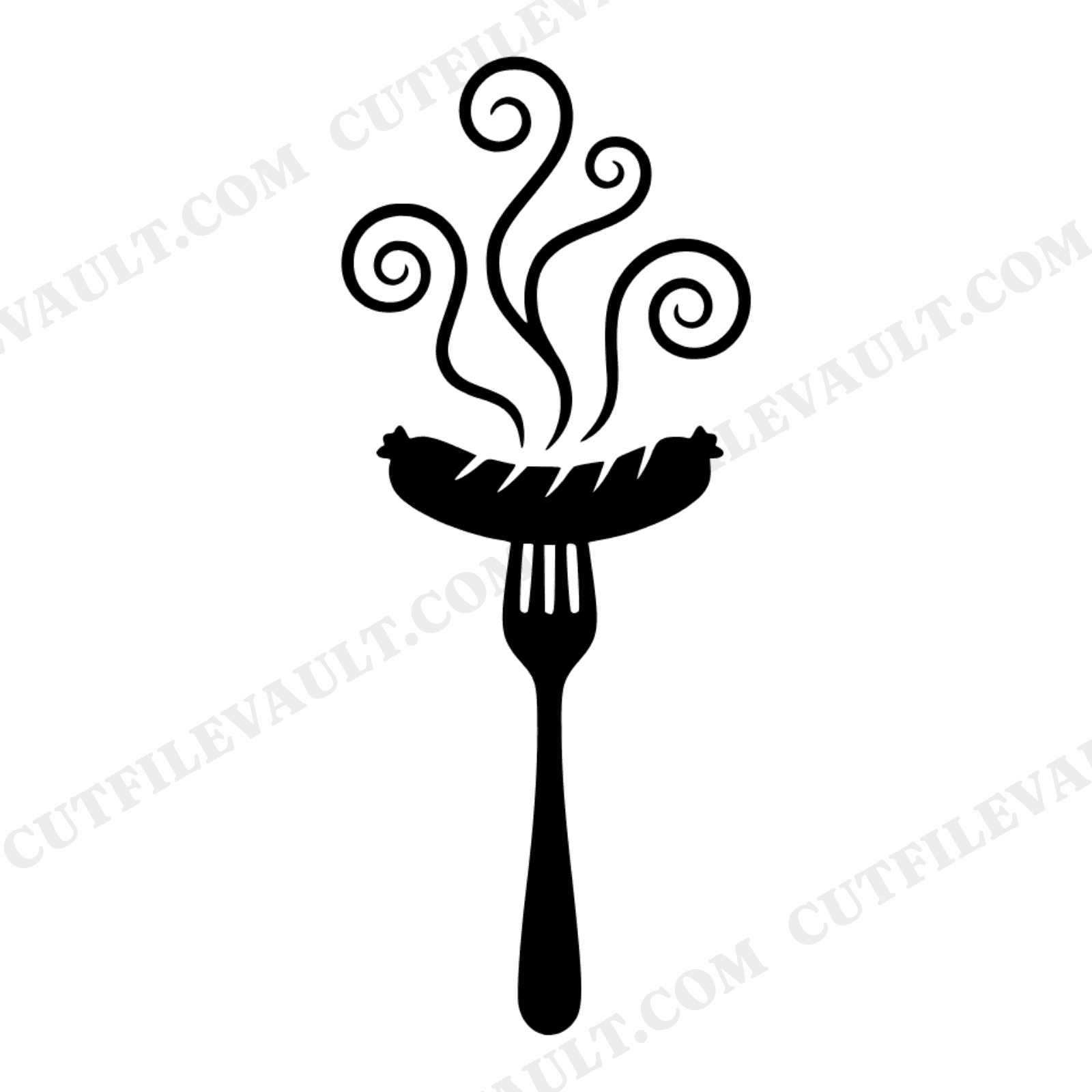 Grilled Hot Dog Fork SVG PNG, Vintage Botanical BBQ Silhouette, Fourth of July Cookout Cut File, view 1