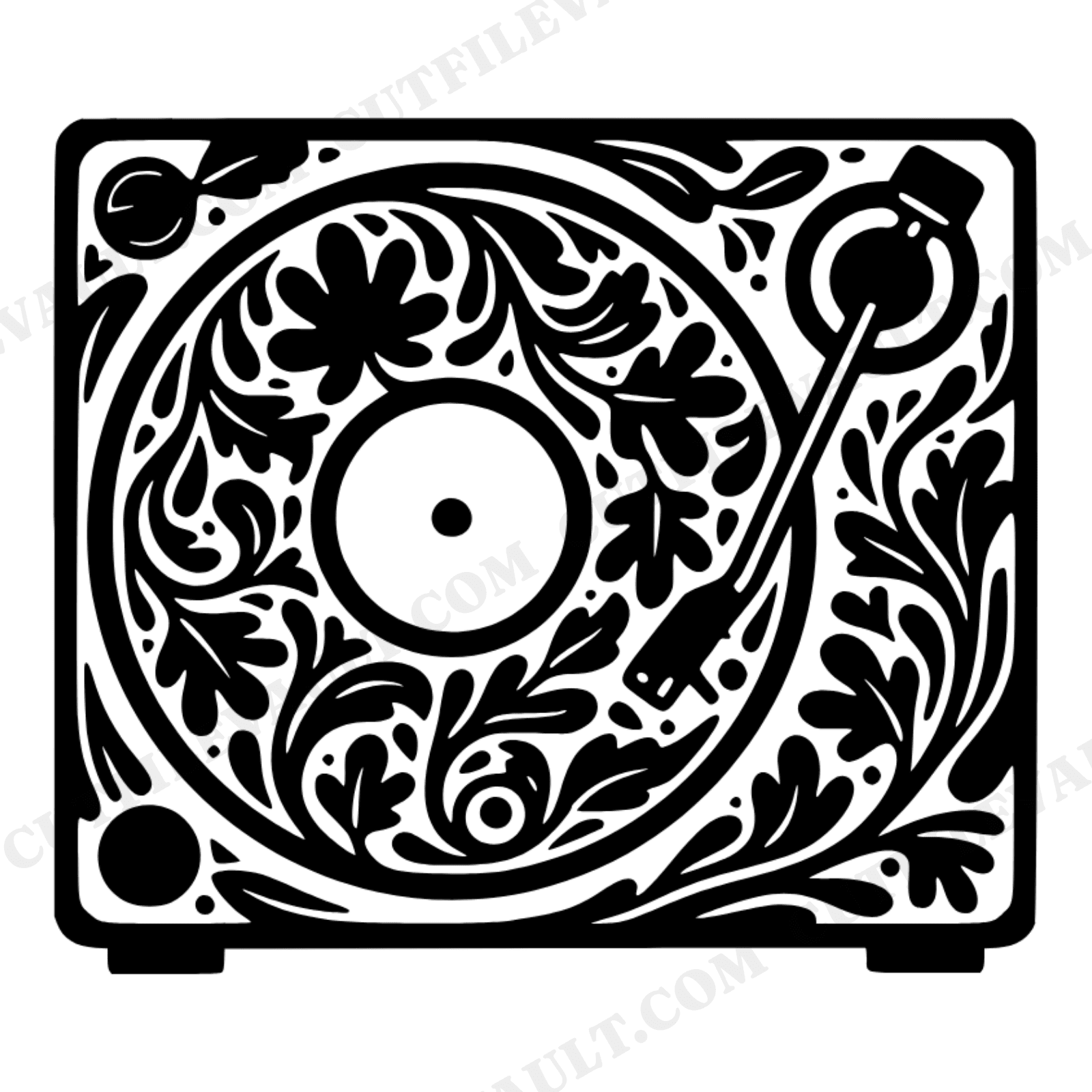 Groovy Autumn Turntable SVG PNG, Retro Record Player with Fall Leaves, Vintage Botanical Cut File, view 1