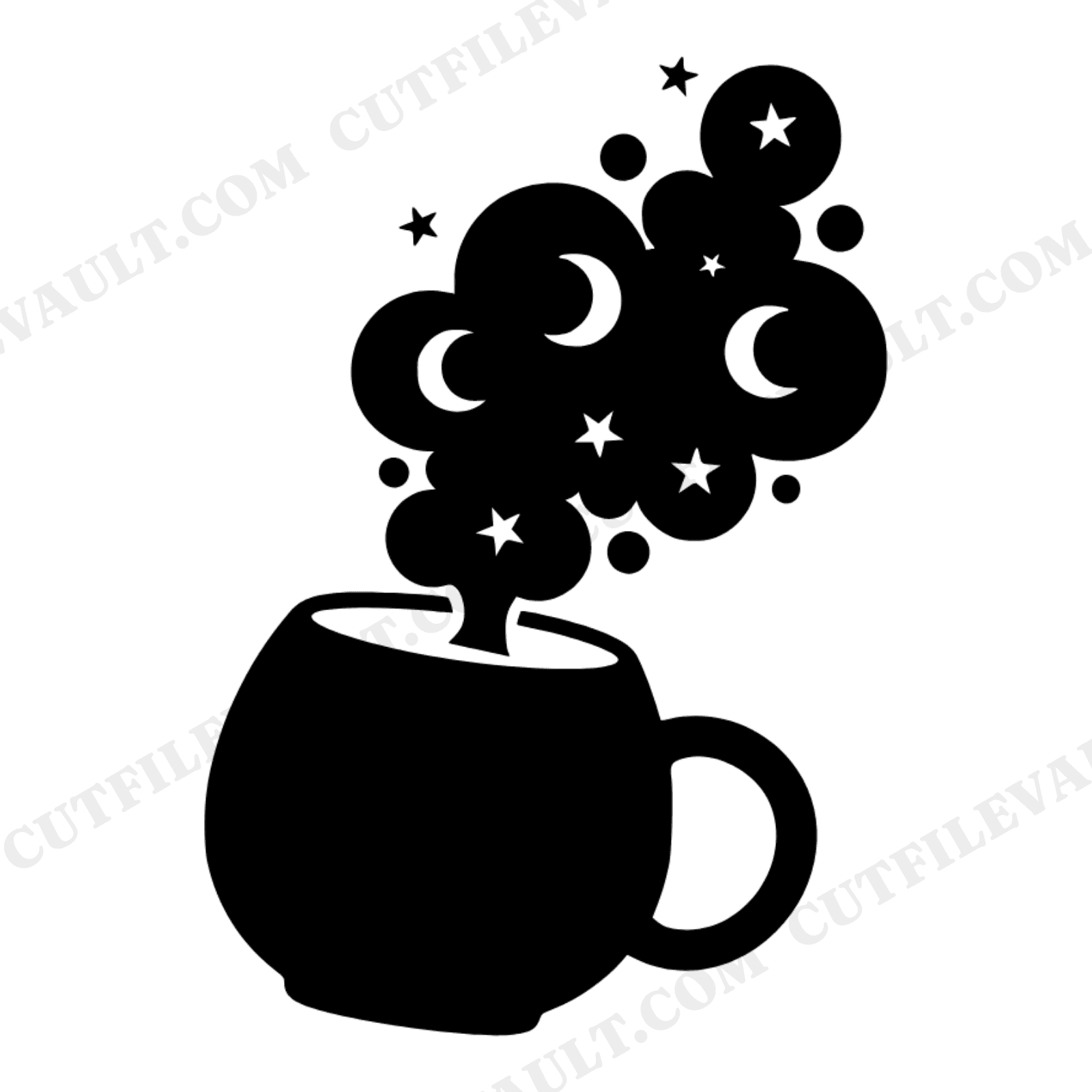 Groovy Cosmic Coffee Mug SVG PNG, Mystical Steam, Retro 70s Celestial Coffee Cup Cut File, view 1