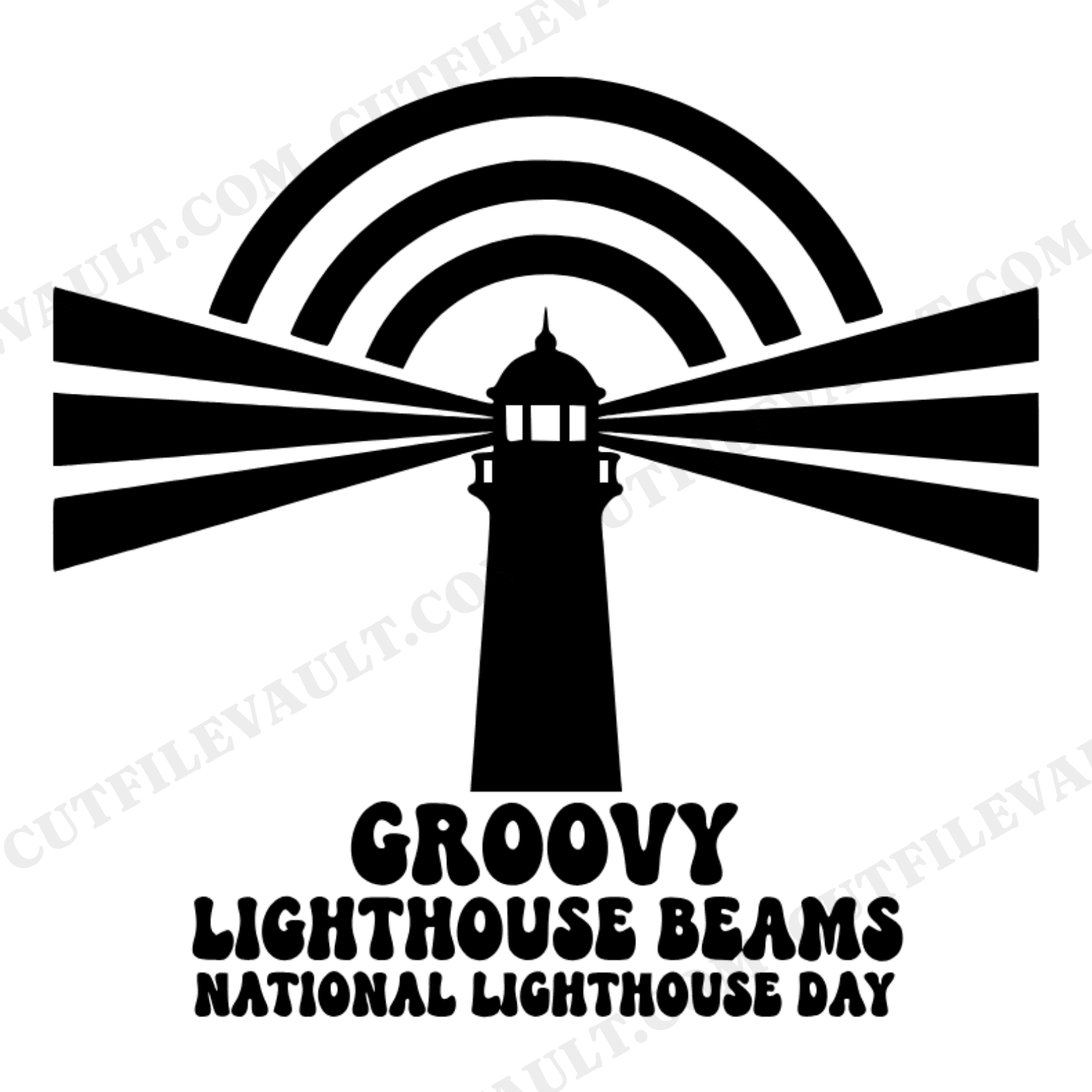 Groovy Lighthouse SVG PNG, Retro 70s National Lighthouse Day Cut File, Vintage Coastal Beach Design, view 1