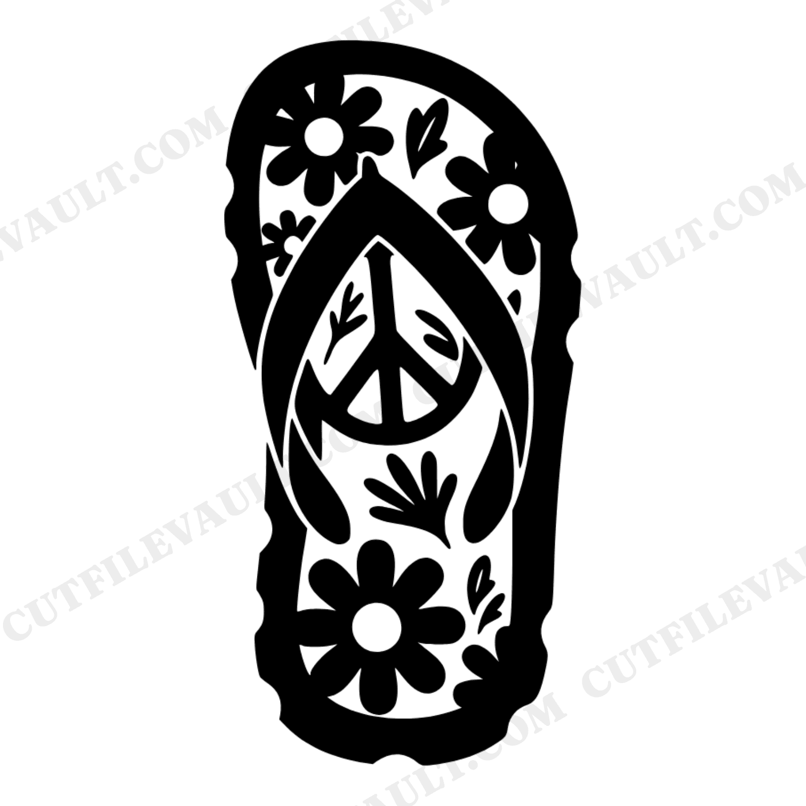 Groovy Peace Sign Flip Flop SVG PNG, Retro Summer Sandal Cut File, Cottagecore Floral Design, view 1