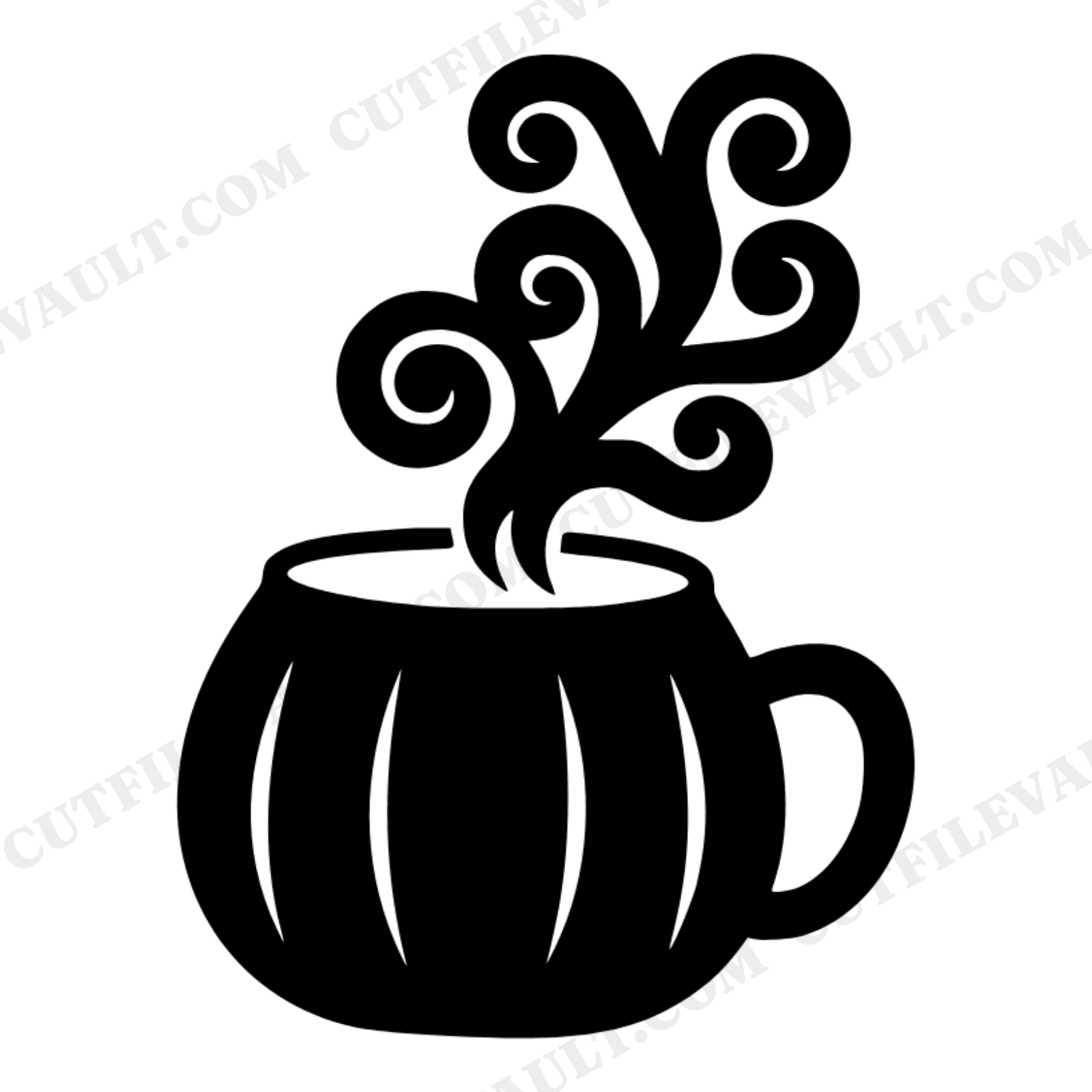 Groovy Pumpkin Spice Coffee Mug SVG PNG, Retro 70s Steam Swirl Cut File, Fall Autumn Craft Design, view 1