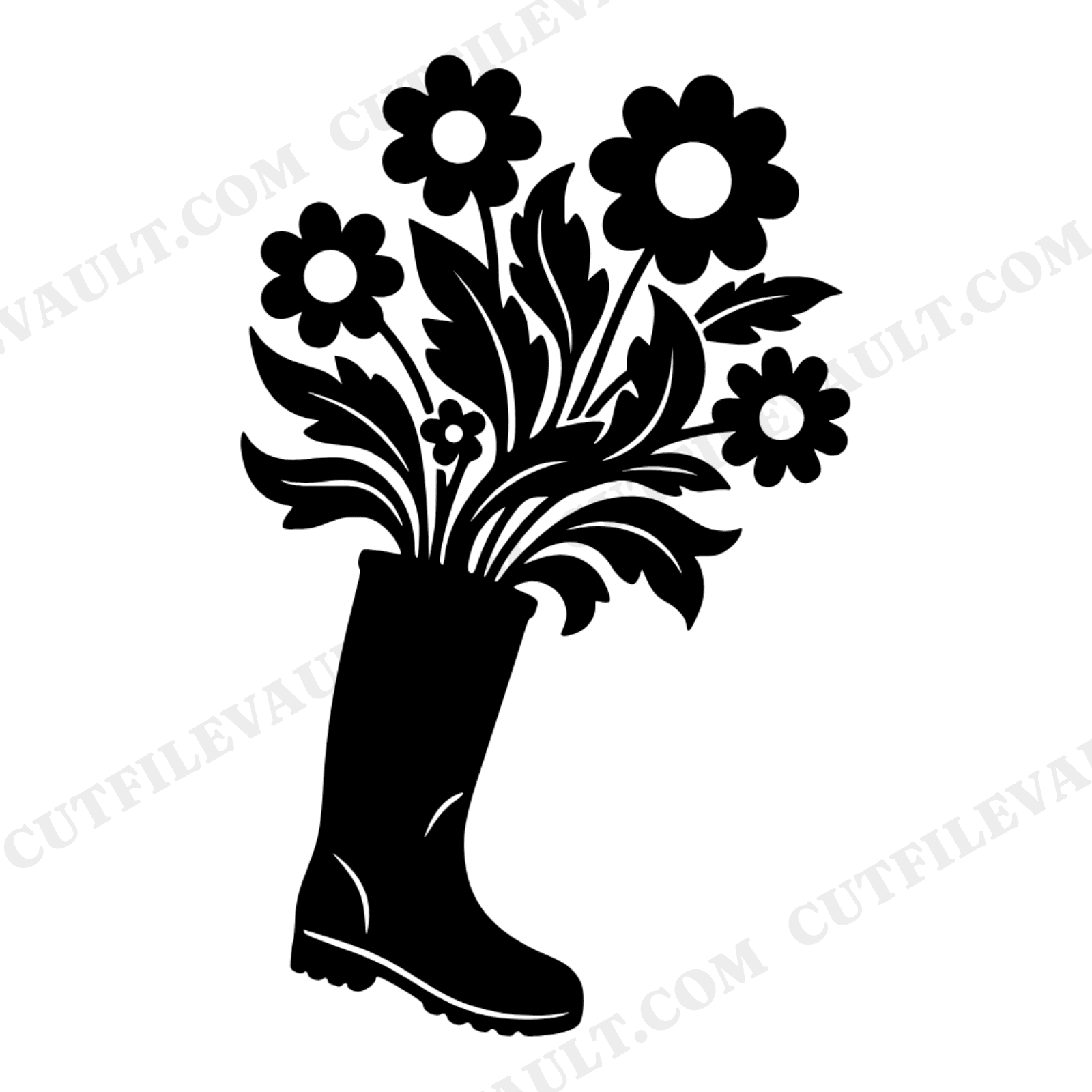 Groovy Rain Boot Planter SVG PNG Earth Day Flower Boot Cut File Retro Botanical Silhouette, view 1