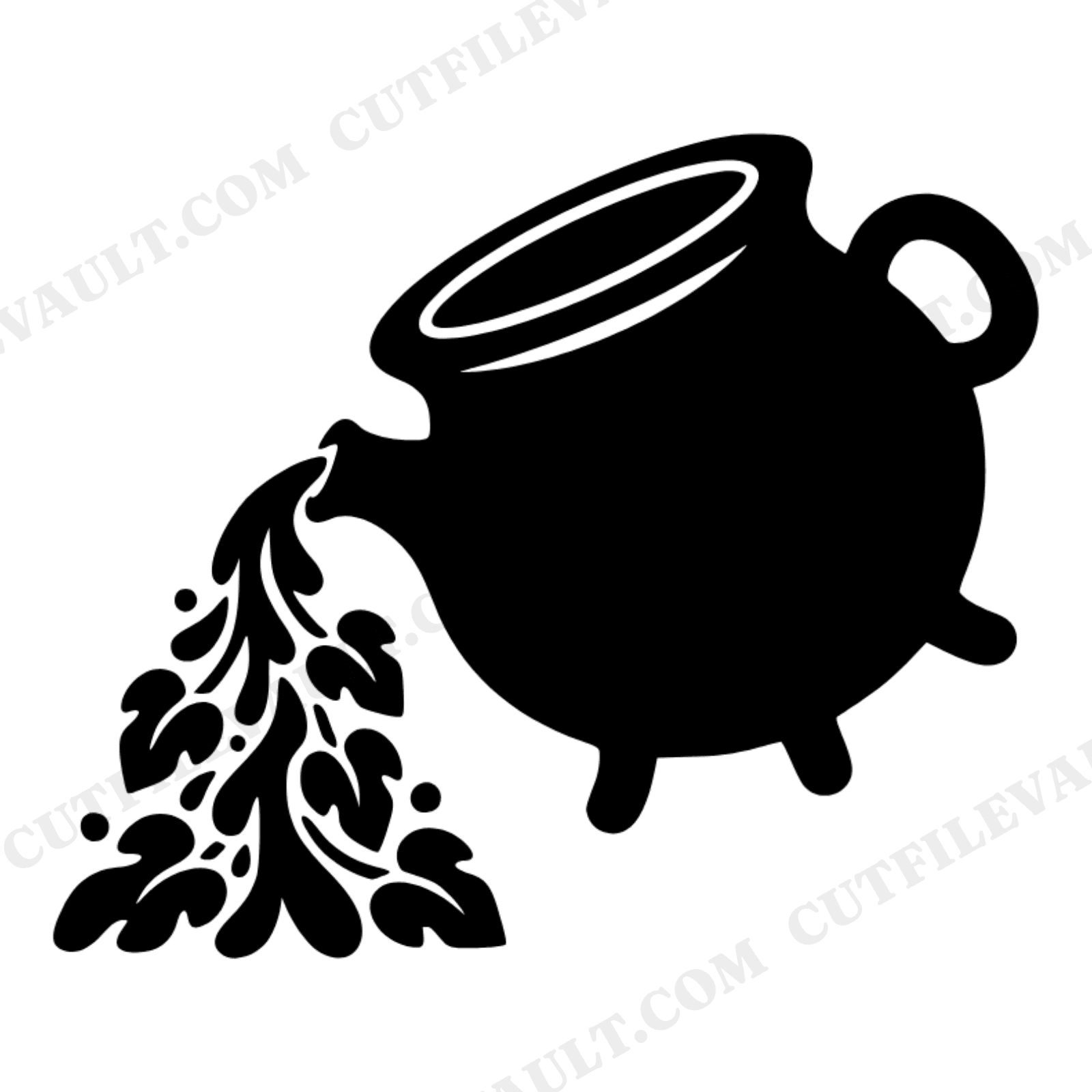 Groovy Witch Cauldron SVG PNG Pouring Botanical Silhouette Retro Halloween Cut File Vintage 70s, view 1