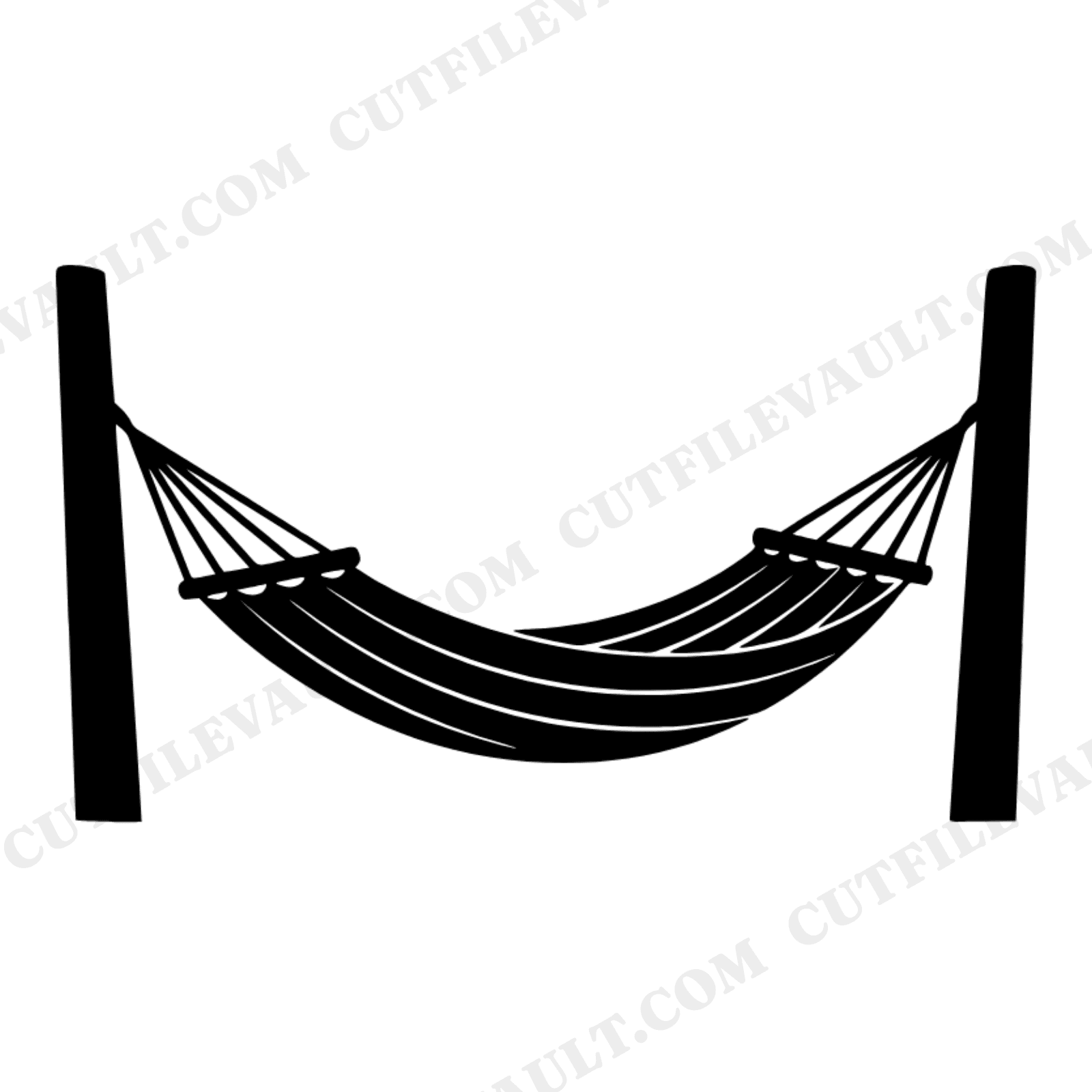 Hammock Between Trees SVG PNG, Relaxation Side View Cut File, Summer Leisure Line Art Design, view 1