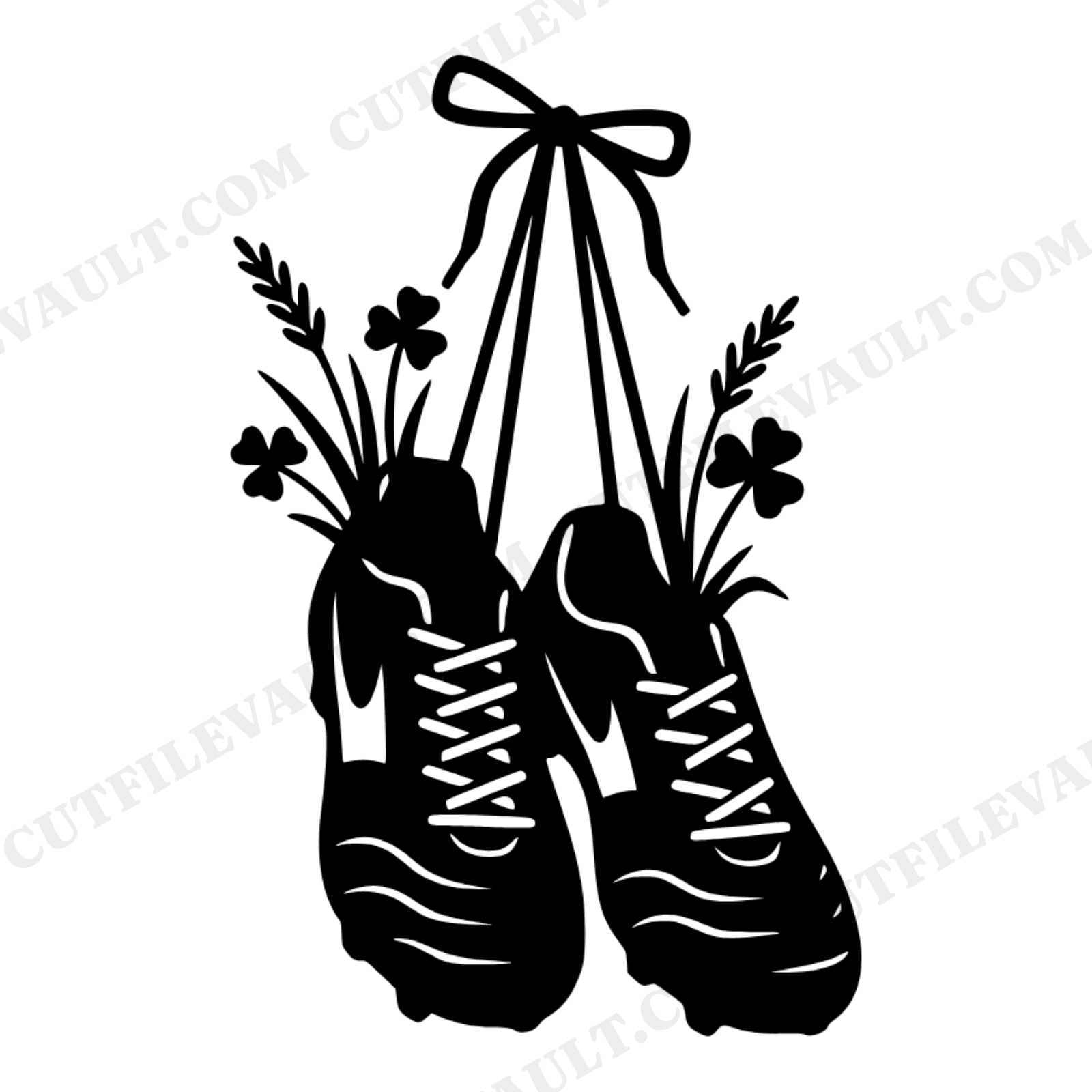 Hanging Soccer Cleats SVG PNG, Wild Grass Silhouette Cut File, Youth Soccer Season Design, view 1
