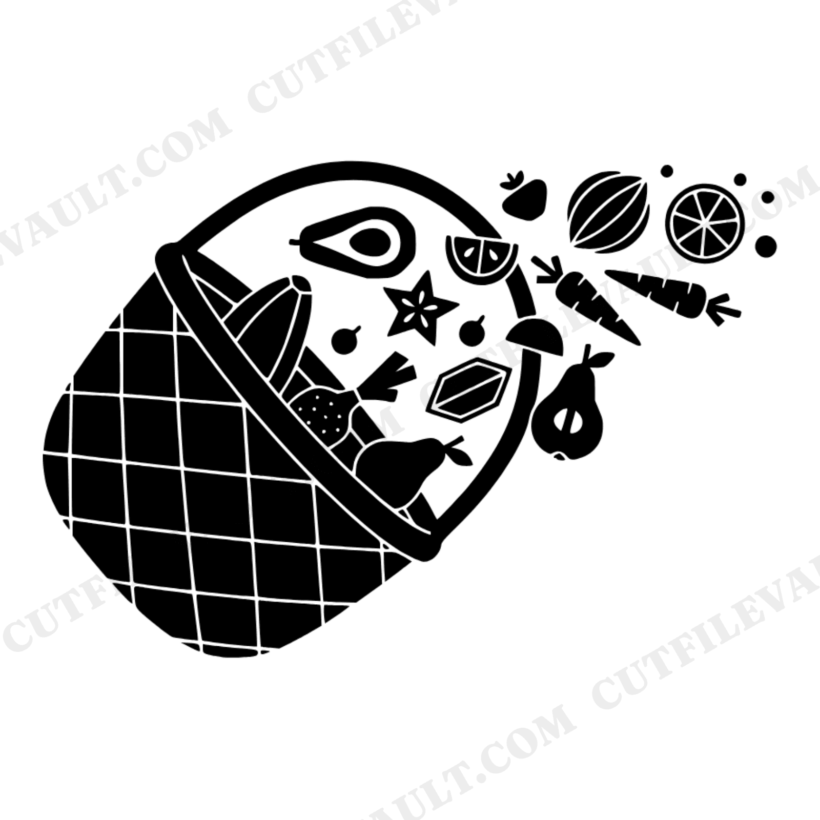 Harvest Basket SVG PNG, Mid Century Modern Produce, Scandinavian Line Art, Farmer's Market Cut File, view 1