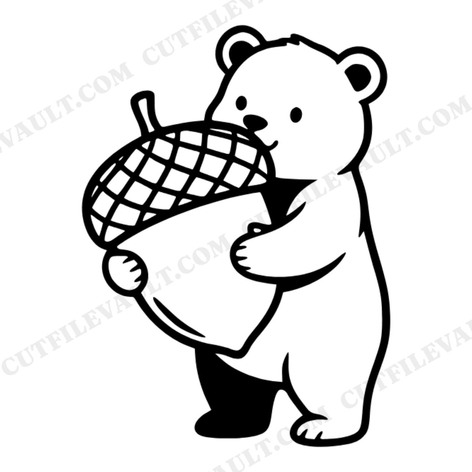 Harvest Bear Cub Hugging Acorn SVG PNG, Vintage Botanical Autumn Nursery Cut File for Cricut, view 1