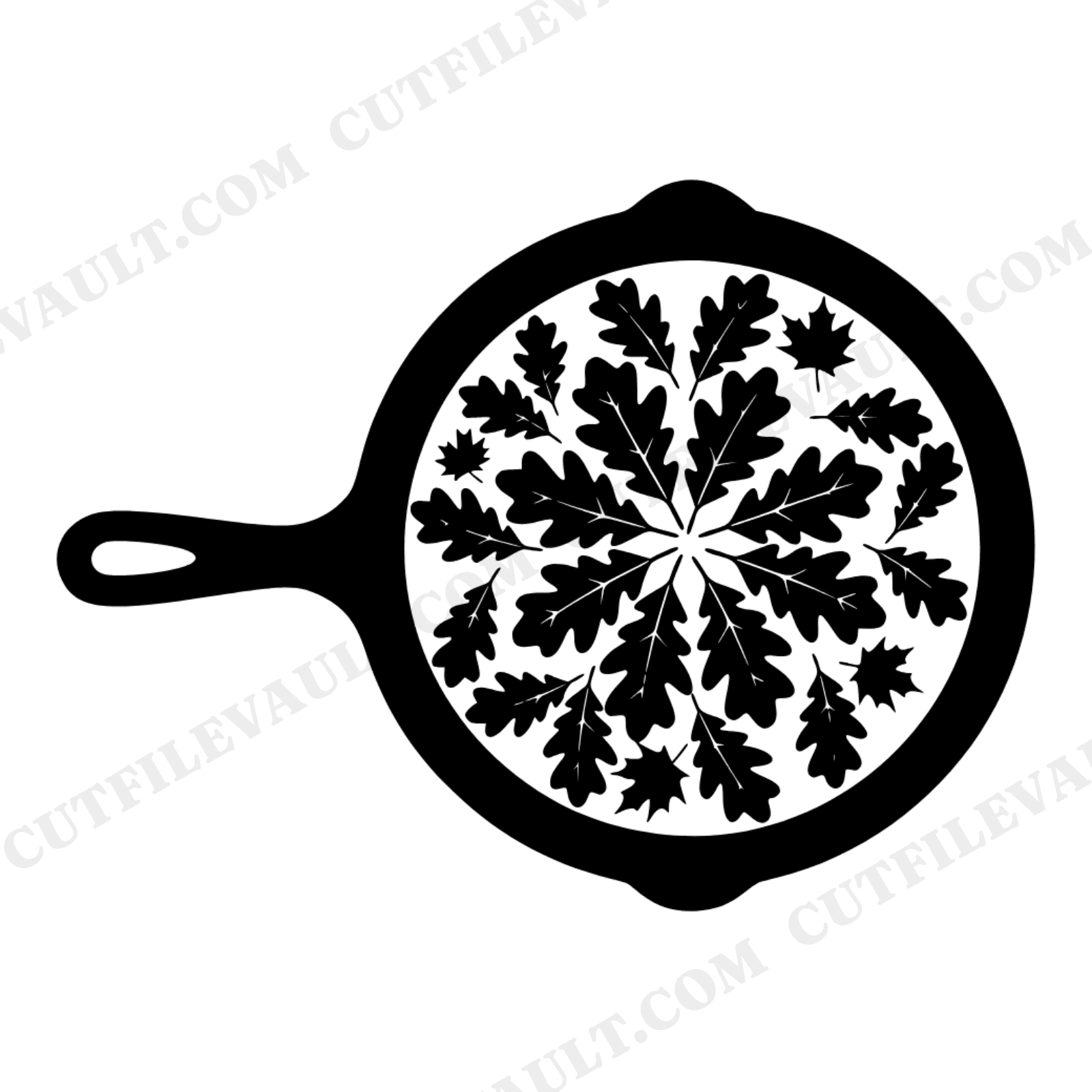 Harvest Skillet SVG PNG, Oak Maple Leaves Thanksgiving Cut File, Fall Farmhouse Decor, Autumn Kitchen, view 1