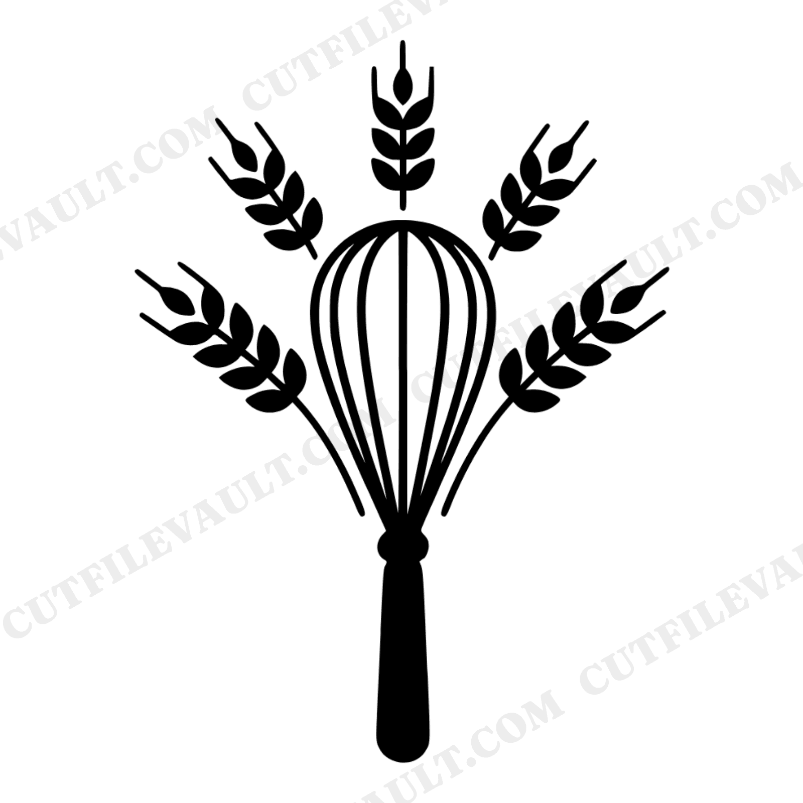 Harvest Whisk Thanksgiving SVG PNG, Mid-Century Kitchen Decor Cut File, Wheat Culinary Silhouette, view 1