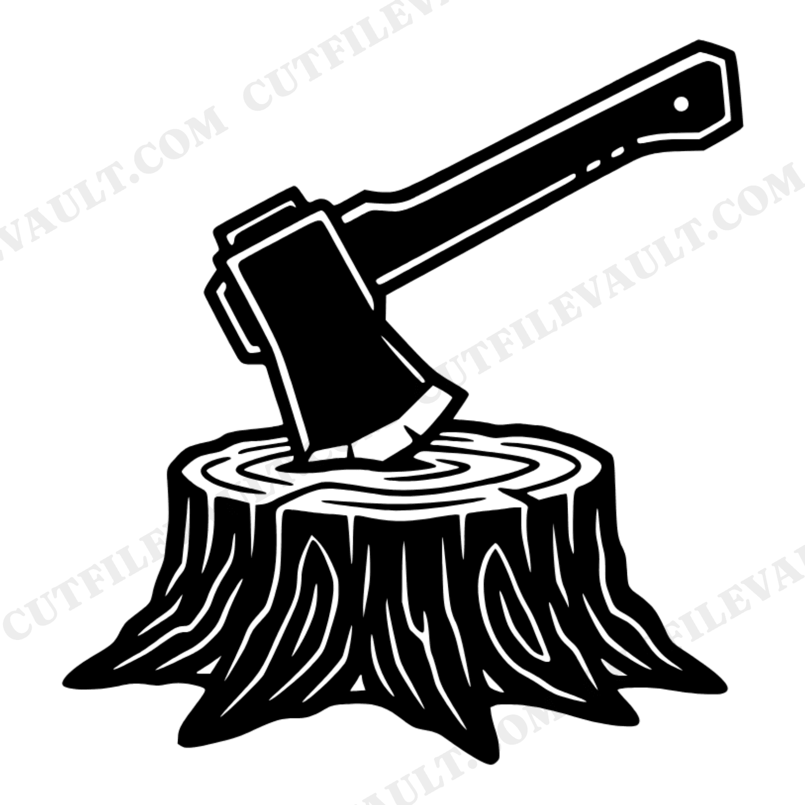 Hatchet in Log Stump SVG PNG, Camping Axe Cut File, Outdoor Adventure Clipart, Brutalist Design, view 1
