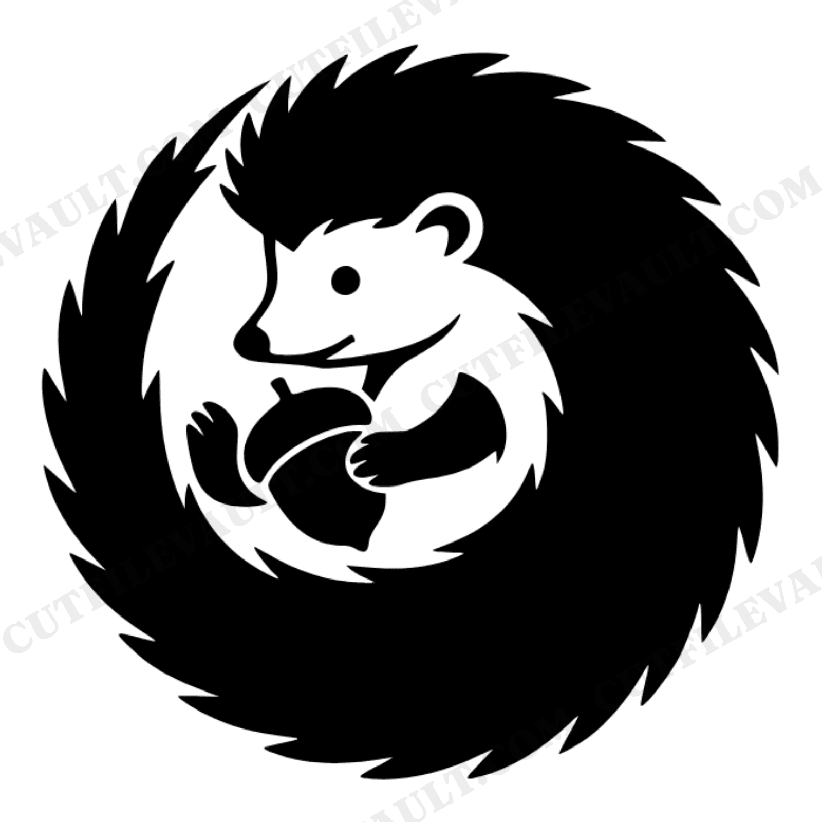 Hedgehog SVG PNG, Curled Hedgehog with Acorn Silhouette, Boho Woodland Animal Cut File for Cricut, view 1