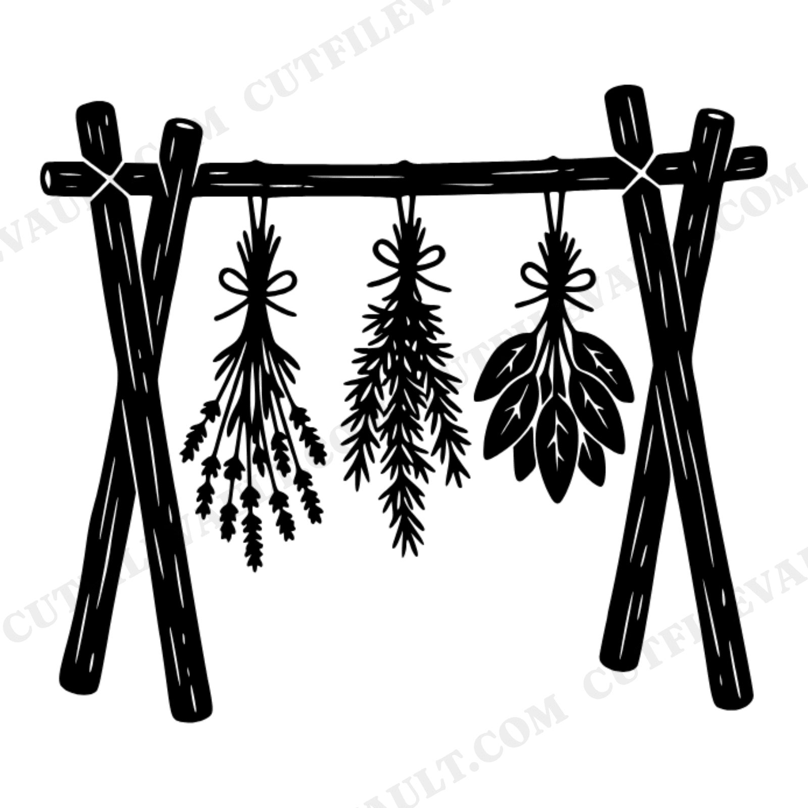 Herb Drying Rack SVG PNG, Farmhouse Kitchen Witch Silhouette, Cottagecore Lavender Sage Rosemary Cut File, view 1