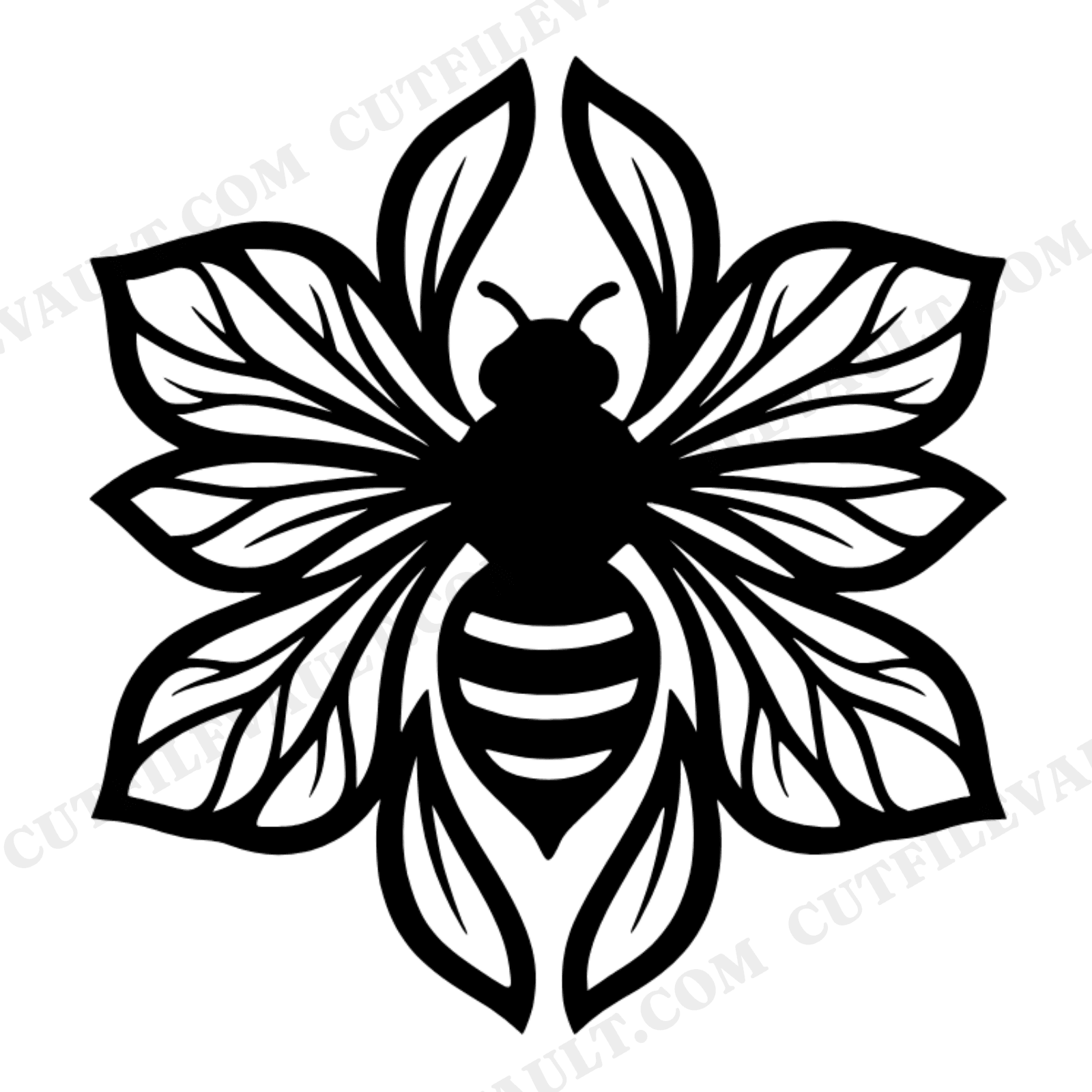 Honey Bee SVG PNG Radial Wings Circular Emblem Boho Pollinator Cut File for Cricut Silhouette, view 1