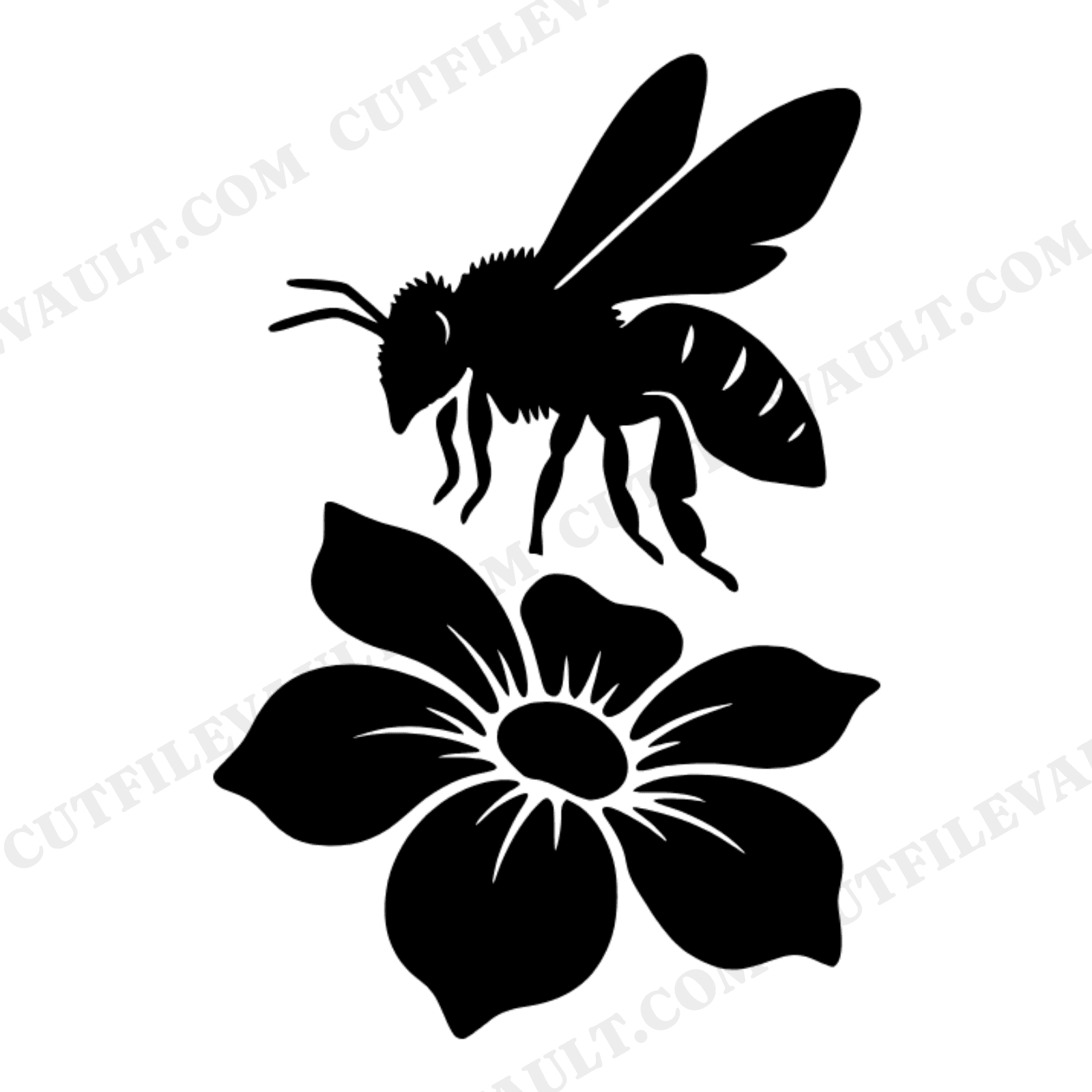 Honeybee Silhouette SVG PNG, Vintage Botanical Pollinator Cut File, National Honeybee Day Design, view 1