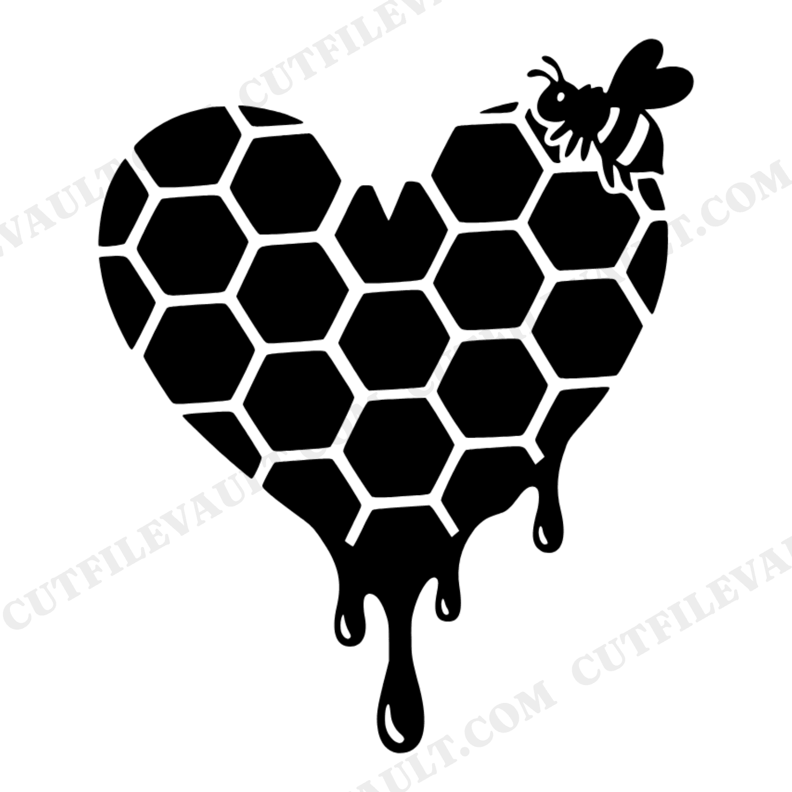Honeycomb Heart SVG PNG, Bee Wedding Silhouette, Dripping Honey Cut File, Cottagecore Floral Design, view 1