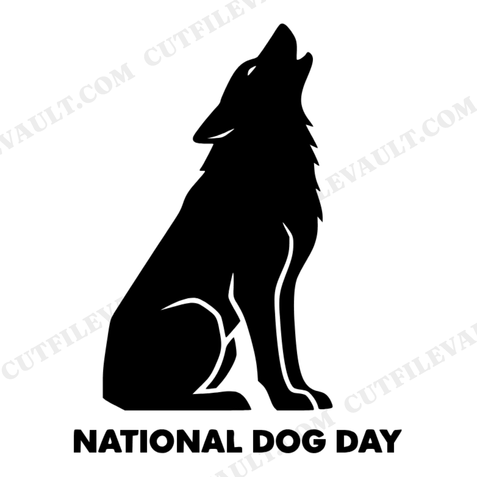 Howling Wolf Silhouette SVG PNG, National Dog Day Wolf Cut File, Modern Brutalist Canine Design, view 1