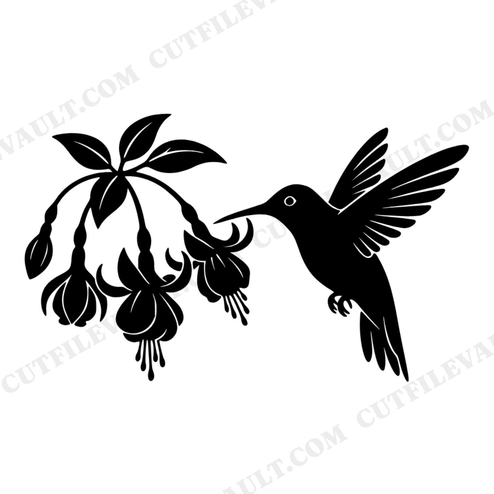 Hummingbird Fuchsia Flower SVG PNG, Valentine Nature Silhouette Cut File, Romantic Bird Floral Design, view 1