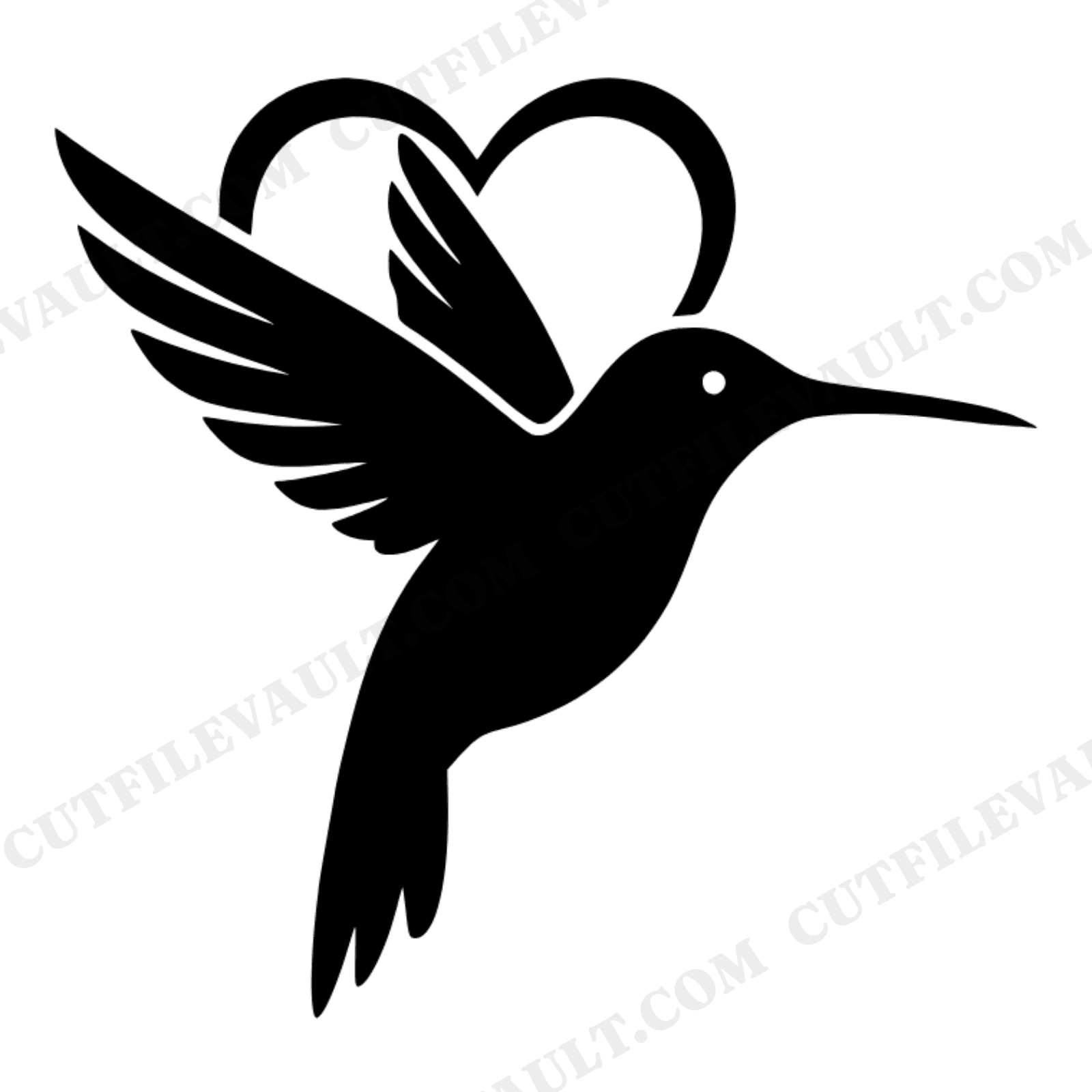 Hummingbird Heart SVG PNG Retro 70s Monogram Silhouette Cut File Pollinator Bird Vintage Design, view 1