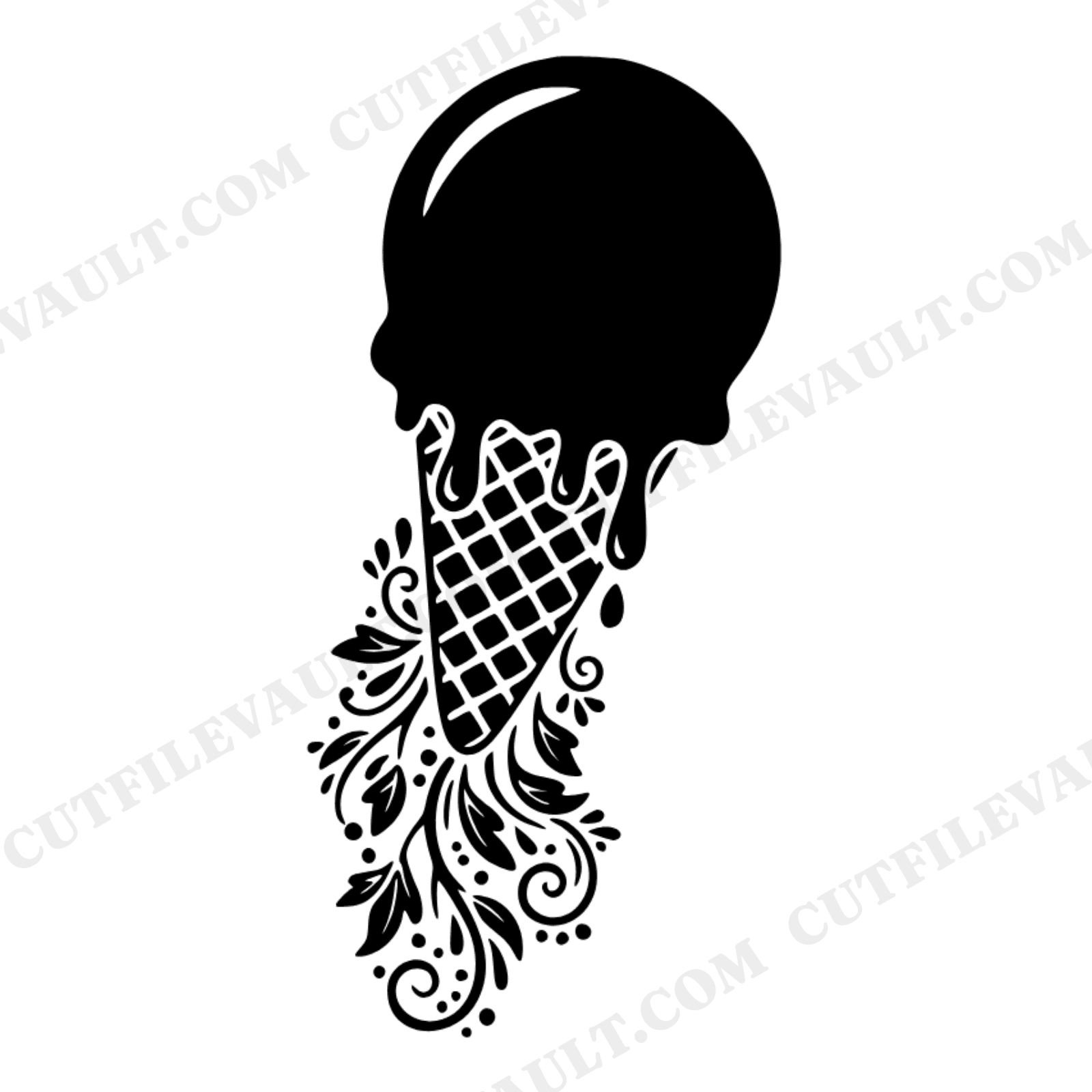 Ice Cream Cone SVG PNG, Floral Drip Flourish Cut File, Summer Birthday Party Decor Clipart, view 1