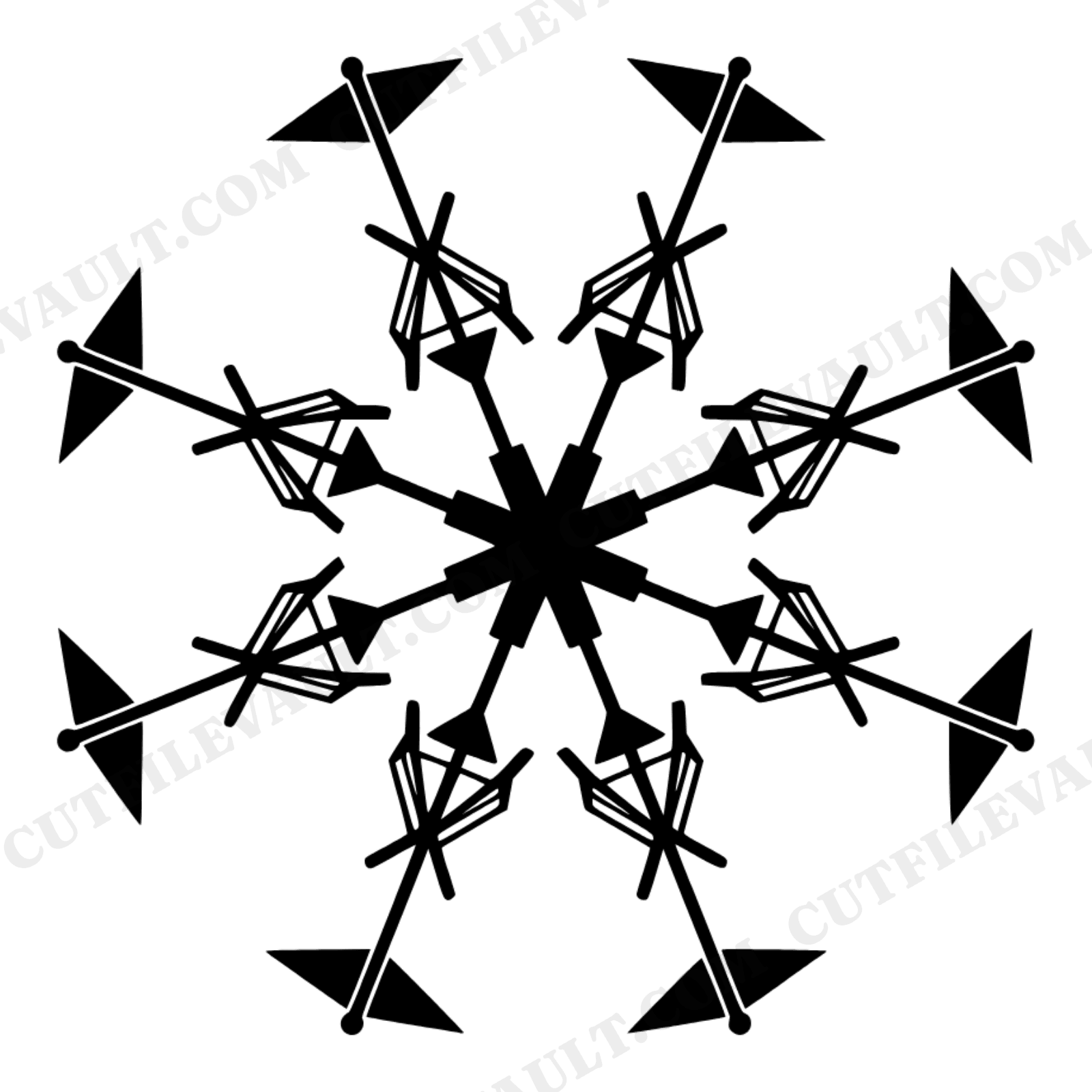 Ice Fishing Tip Up Snowflake Mandala SVG PNG Art Deco Winter New Year Fishing Cut File Design, view 1