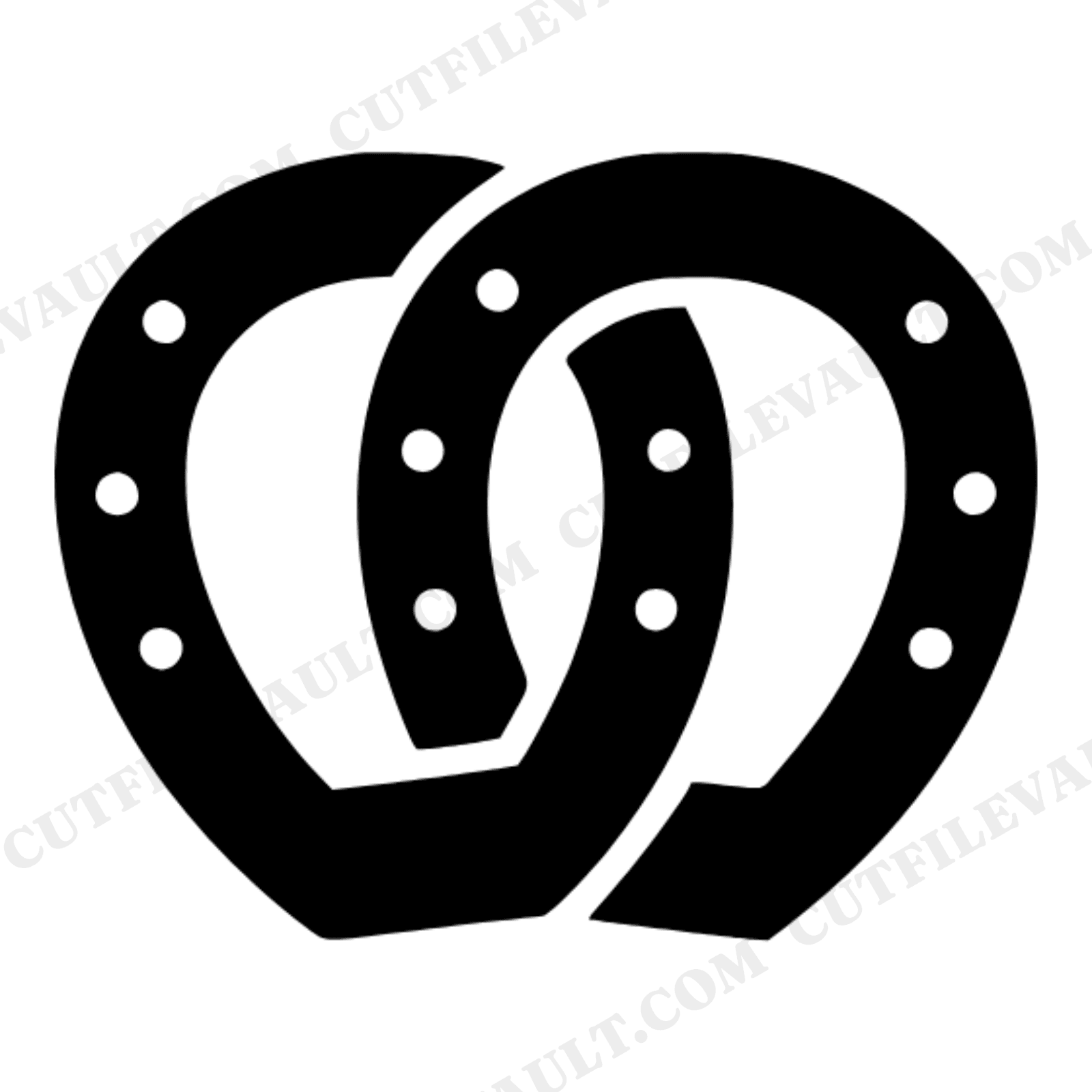 Interlocked Lucky Horseshoes Wedding SVG PNG, Rustic Equestrian Kiss Design Cut File, view 1