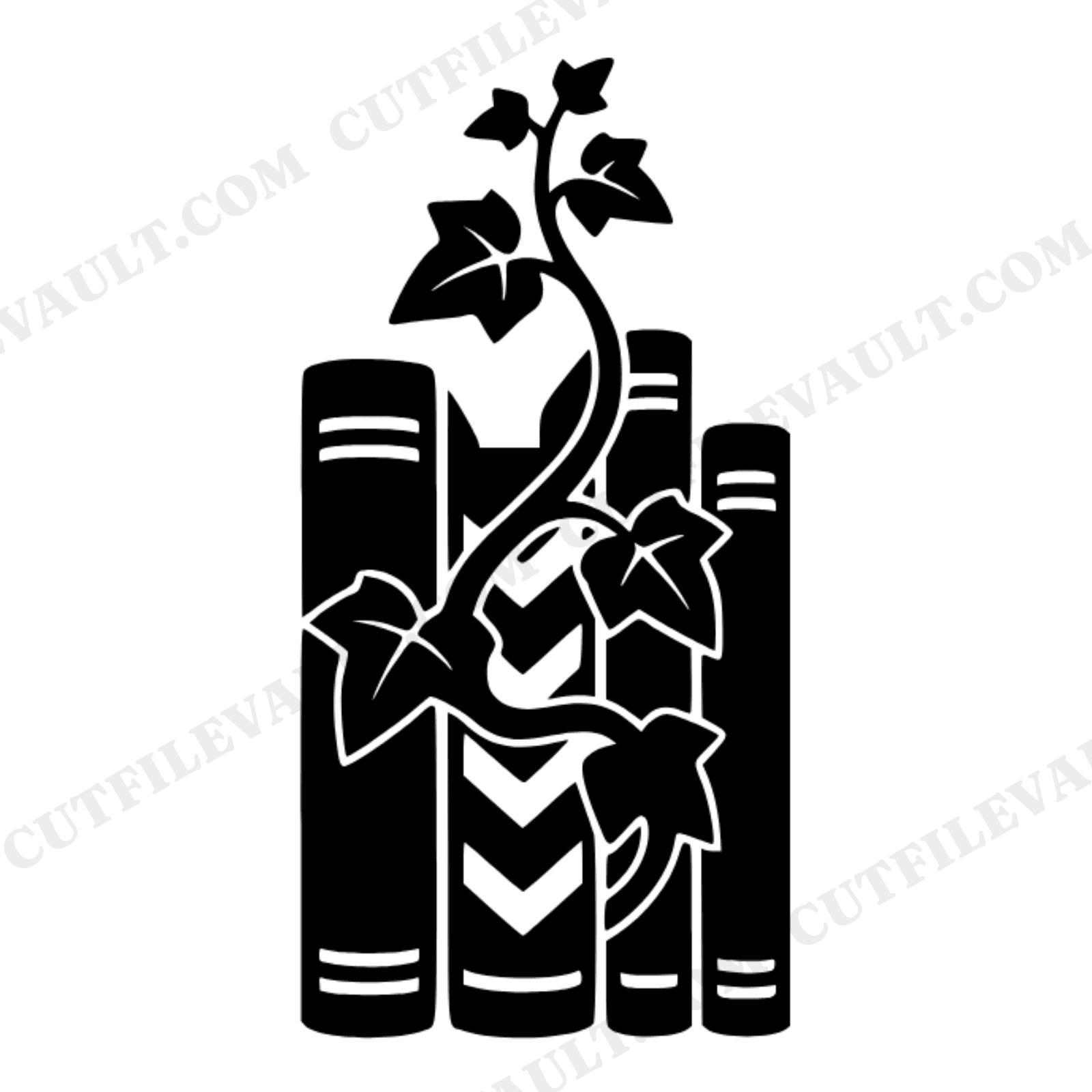 Ivy Book Stack SVG PNG, Art Deco Botanical Cut File, Brutalist Geometric Vine, Back to School Clipart, view 1