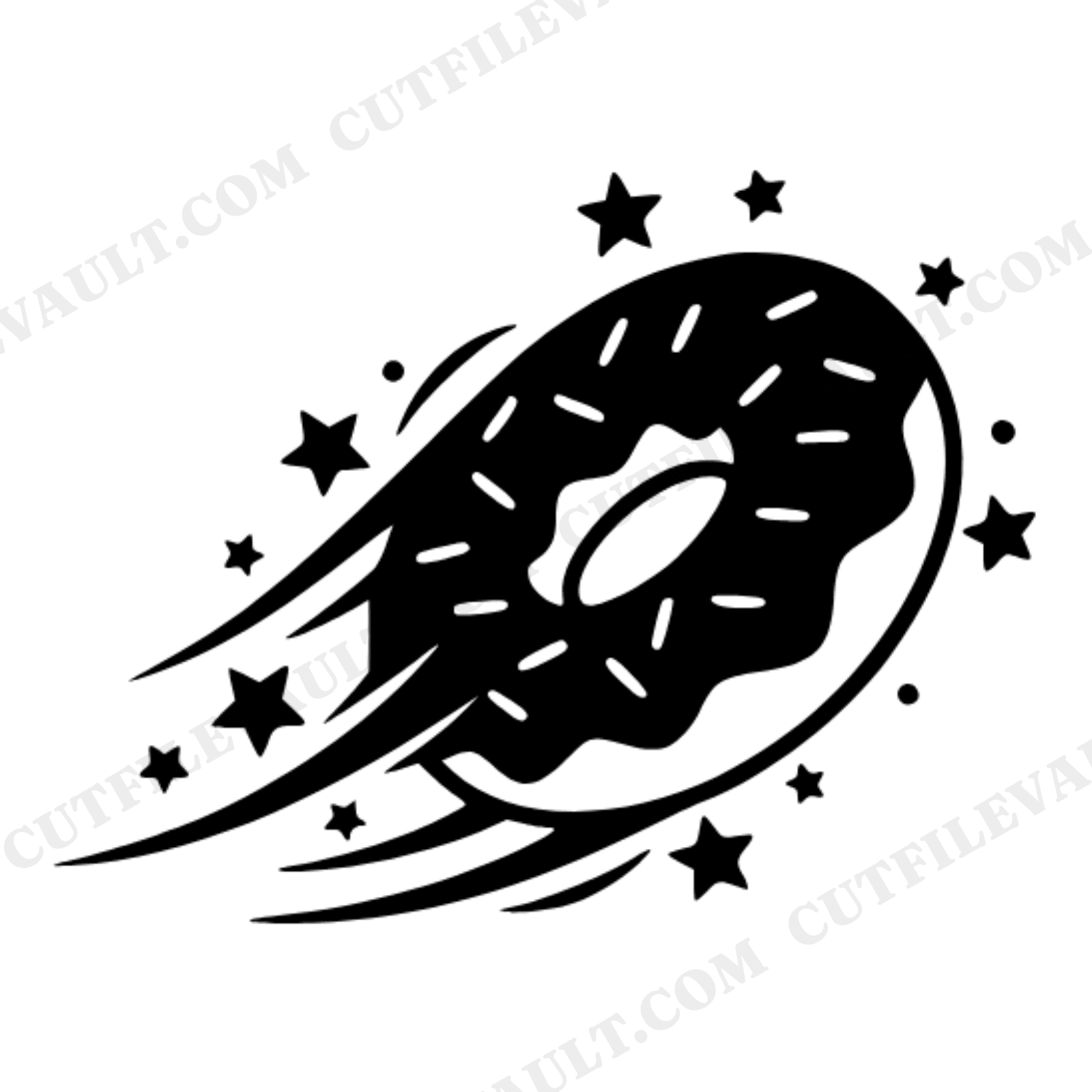 Kawaii Donut Rolling Through Stars SVG PNG, Celestial Mystical Donut Cut File, National Donut Day, view 1
