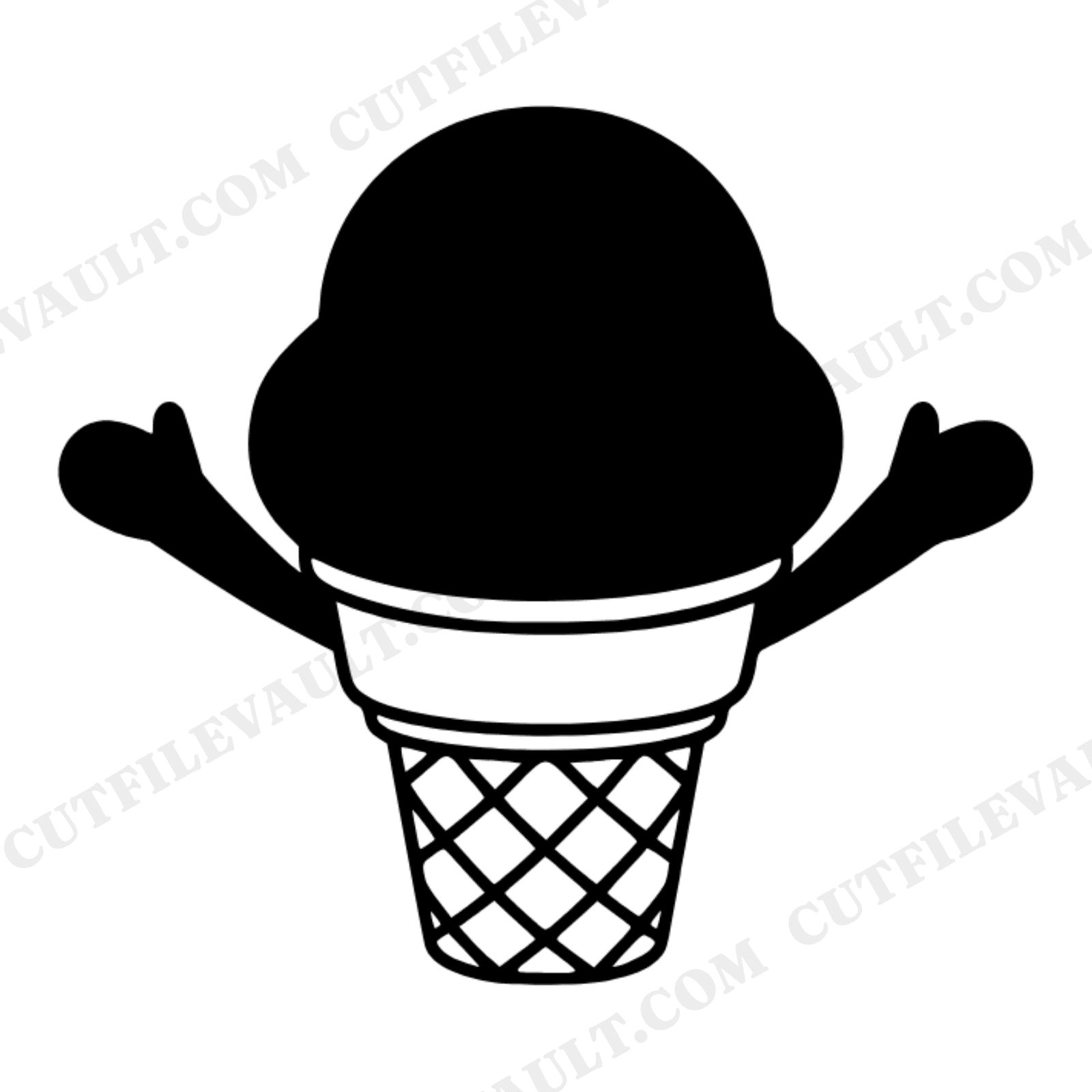 Kawaii Ice Cream Cone Hug SVG PNG Mid Century Character Cut File for Cricut Silhouette, view 1