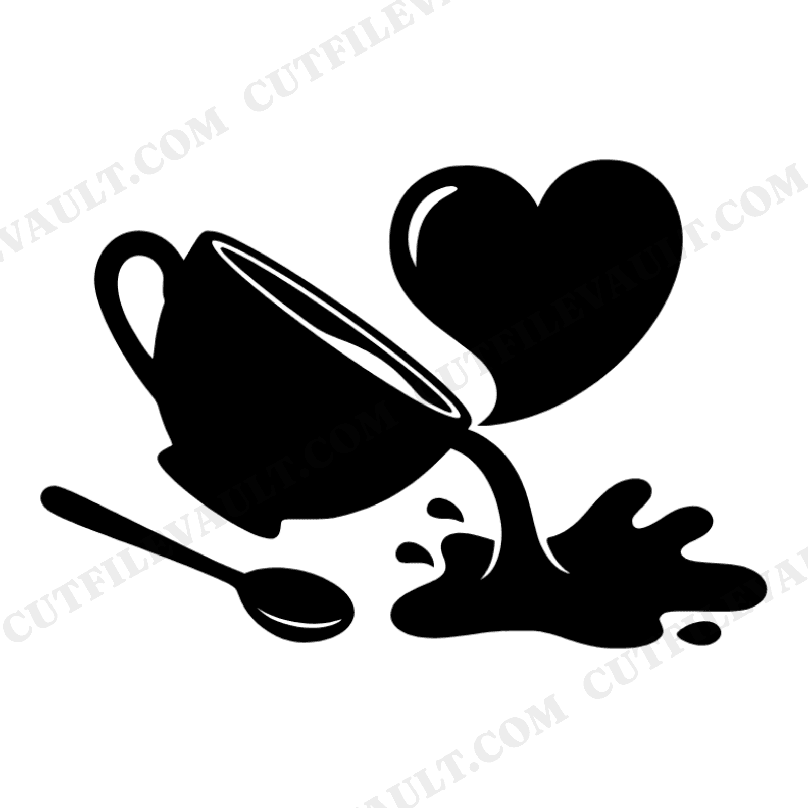 Kawaii Teacup Heart Spill SVG PNG, Mother's Day Tea Cup Spoon Cut File, Cute Mom Mug Design, view 1