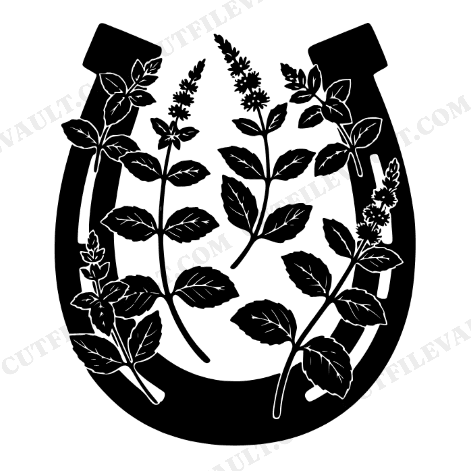 Kentucky Derby Horseshoe SVG PNG, Mint Julep Botanical Illustration, Vintage Herbarium Cut File, view 1
