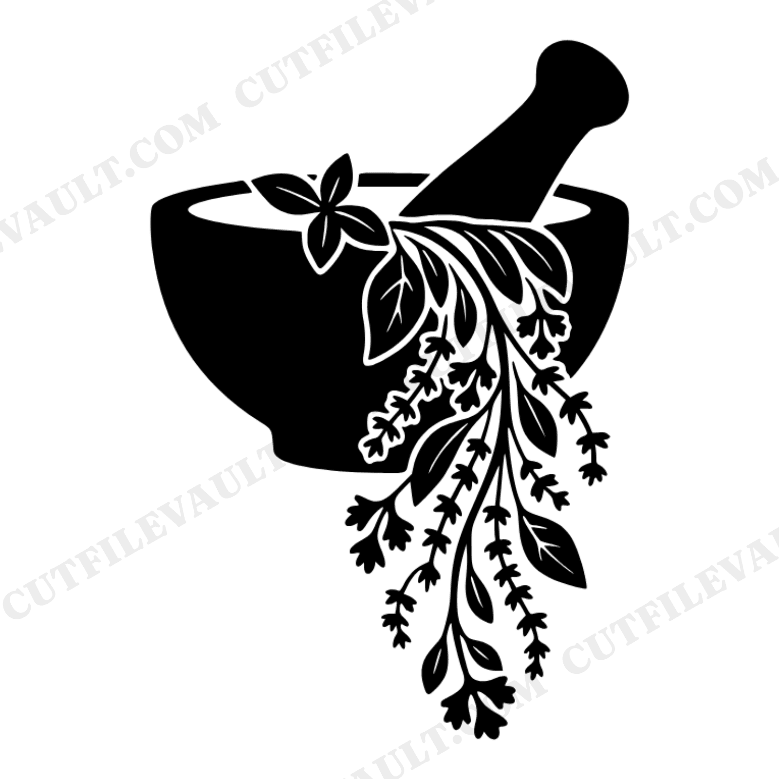 Kitchen Witch Mortar and Pestle SVG PNG, Herb Silhouette Cut File, Apothecary Witchy Kitchen Decor, view 1