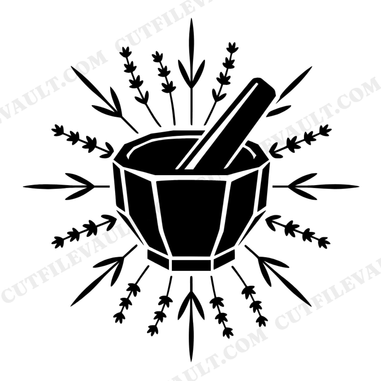 Kitchen Witch Mortar Pestle SVG PNG, Lavender Starburst Apothecary Cut File, Herbalist Witchcraft, view 1