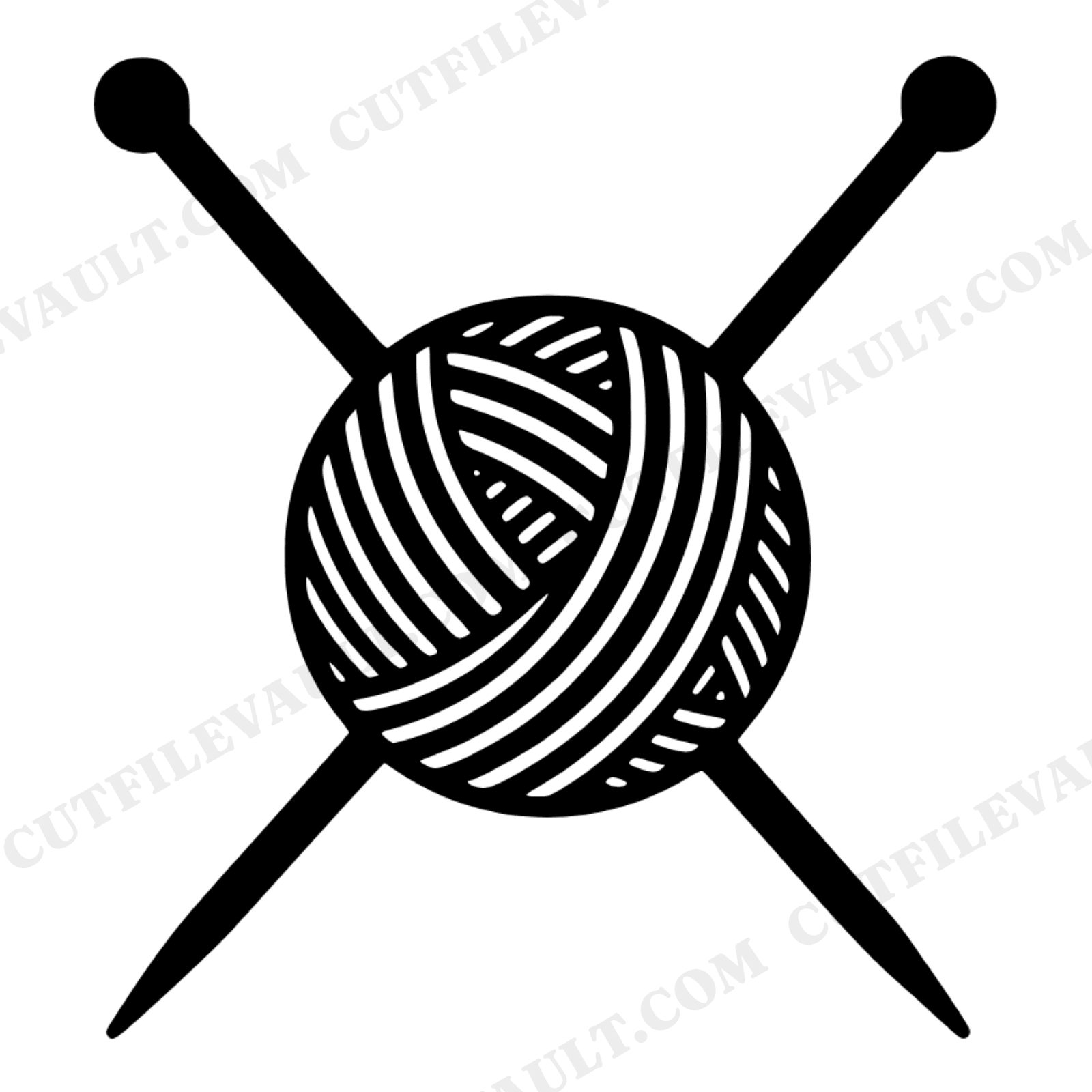 Knitting Needles Yarn Ball SVG PNG Retro 70s Craft Cut File Grandparents Day Cottage Wall Art, view 1