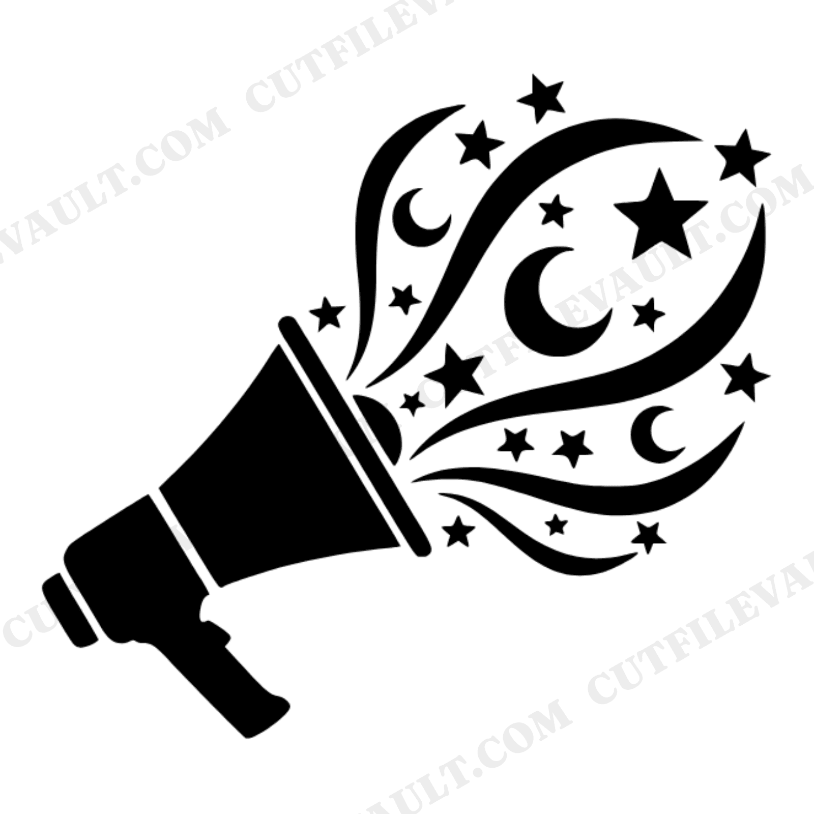 Labor Day Celestial Megaphone SVG PNG, Cosmic Sound Waves, Mystical Moon Stars Cut File Design, view 1