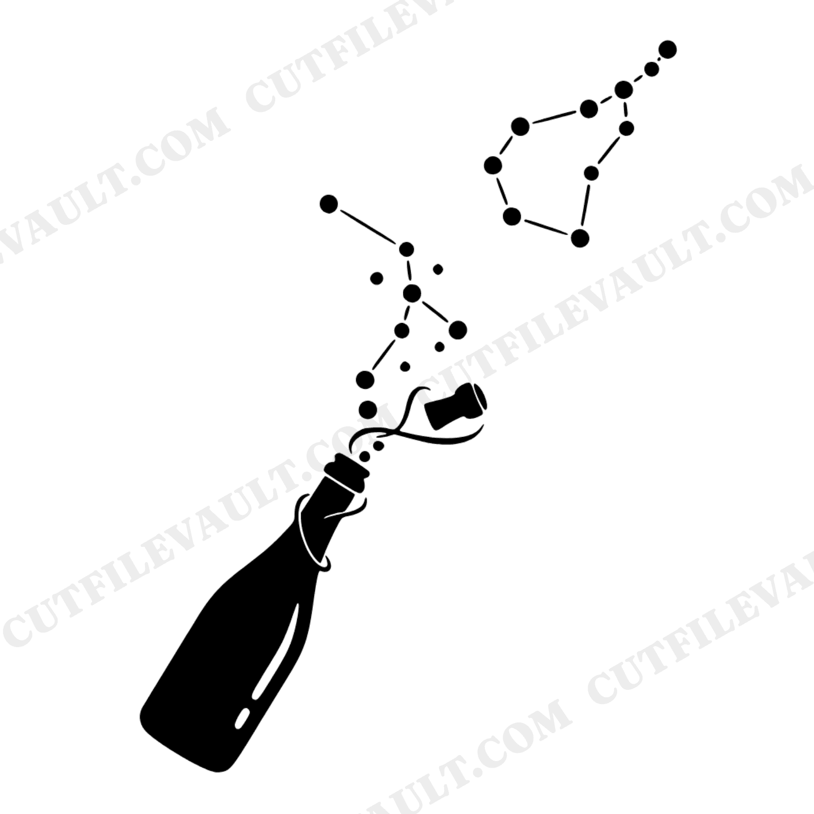 Labor Day Champagne SVG PNG, Constellation Bubbles Cut File, Boho Party Decor Silhouette Design, view 1