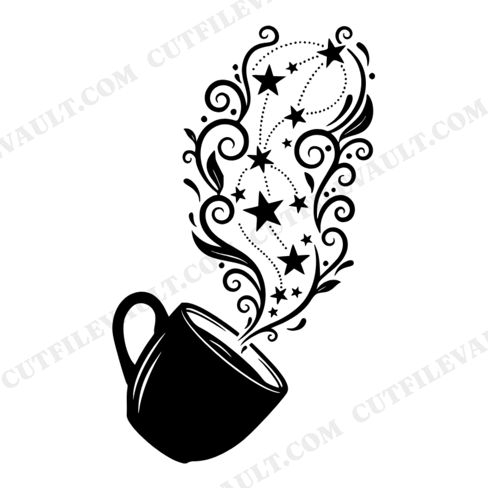 Labor Day Coffee Constellation SVG PNG, Vintage Botanical Coffee Mug with Stars Steam Design Cut File, view 1