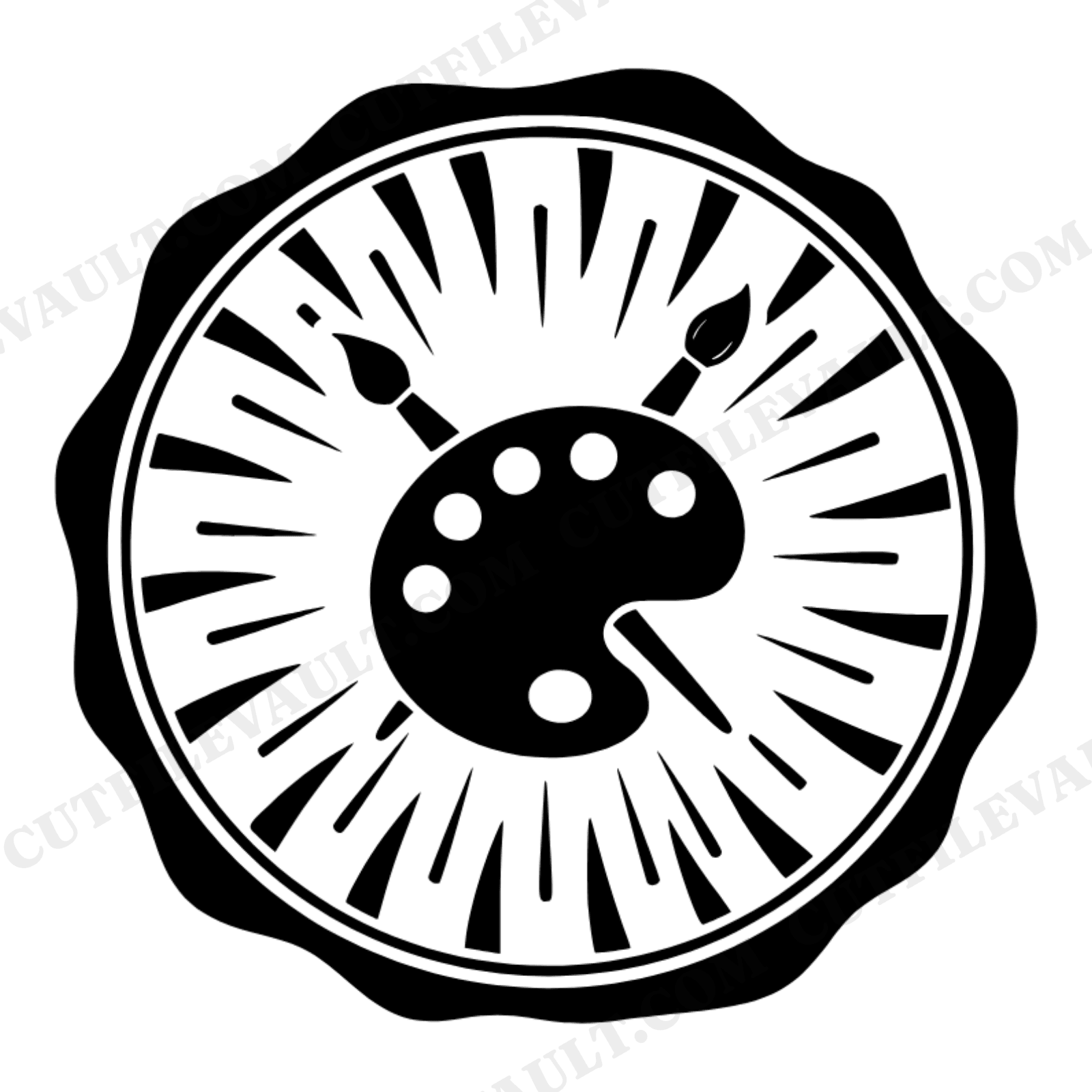 Labor Day Painter Palette Wax Seal SVG PNG, Retro 70s Artist Emblem, Paint Brush Clock Design, view 1