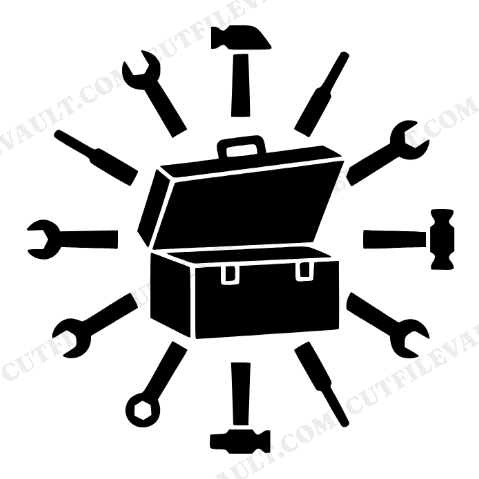 Labor Day Toolbox Badge SVG PNG, Mid-Century Tools Emblem, Craftsman Tool Box Cut File, Trade Worker, view 1