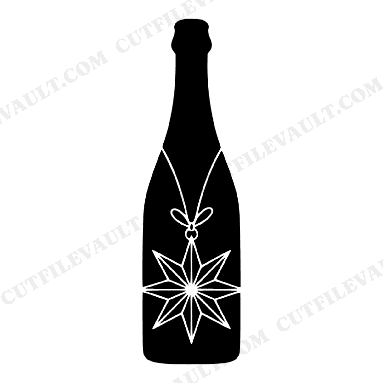Labor Day Wedding Champagne Bottle SVG PNG Star Ornament Mid Century Minimal Cut File Design, view 1