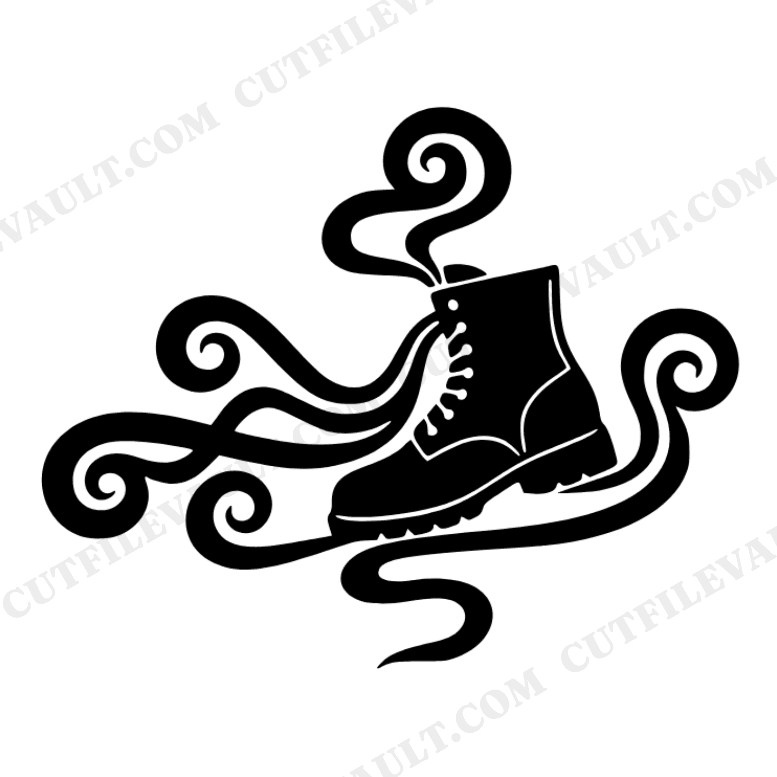 Labor Day Work Boot SVG PNG Retro 70s Flowing Laces Cut File Vinyl Design Single Color Craft, view 1